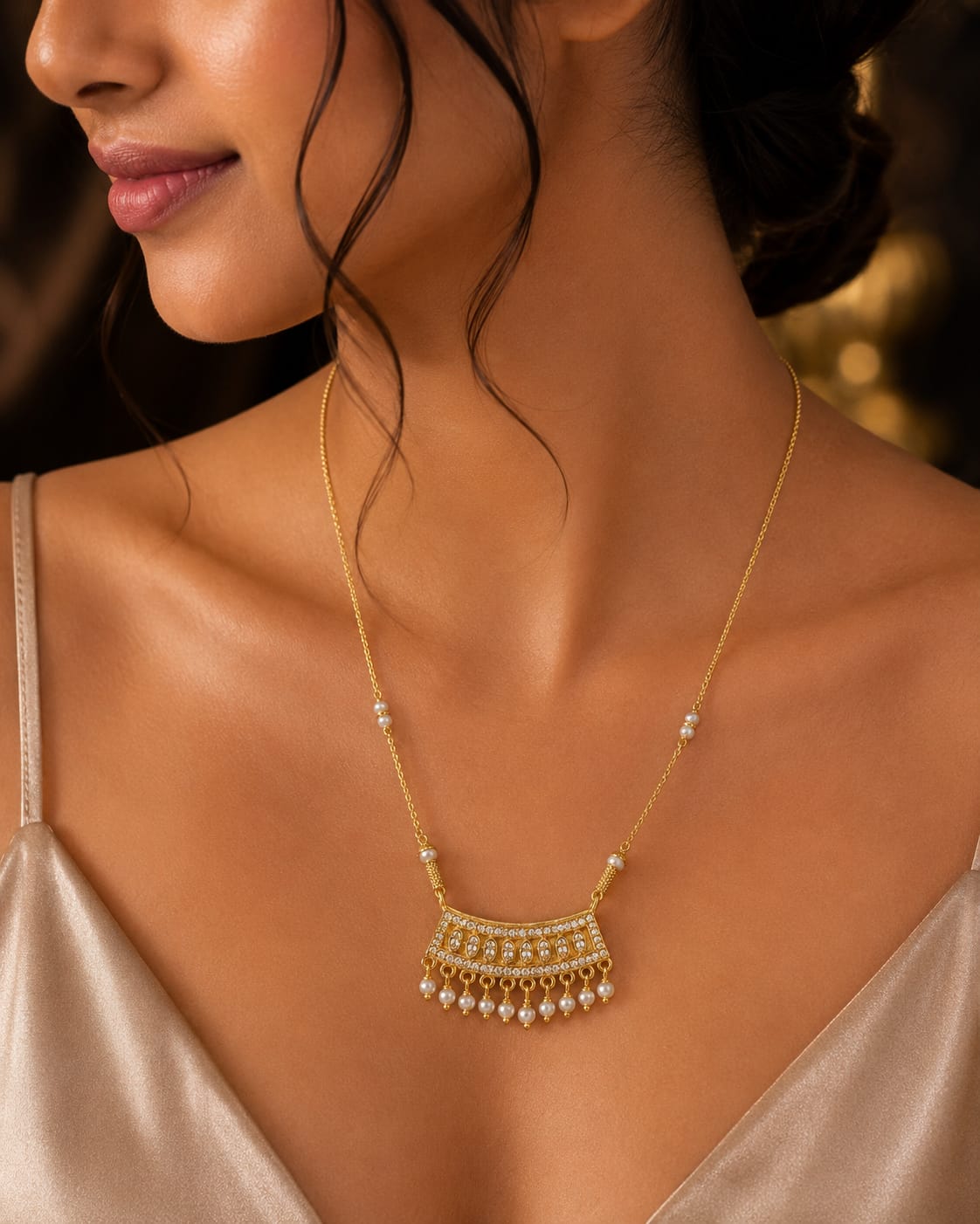 Elegant Gold Pearl Necklace