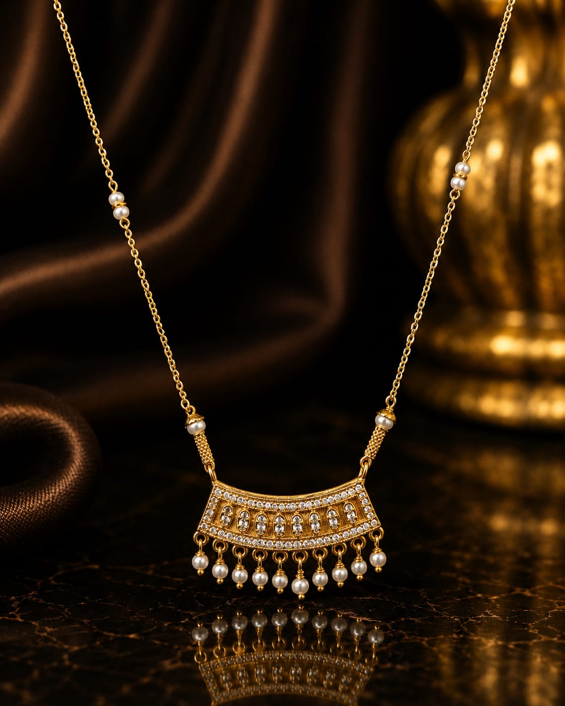 Elegant Gold Pearl Necklace