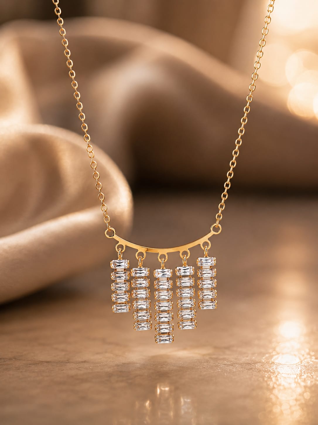 Elegant Gold Crystal Bar Necklace