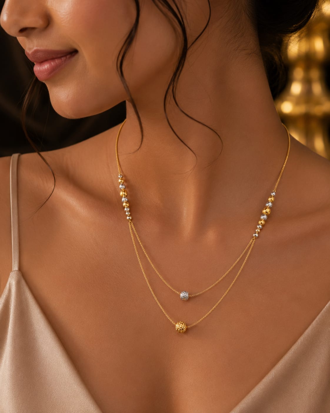 Gold-Plated Bead Layer Necklace