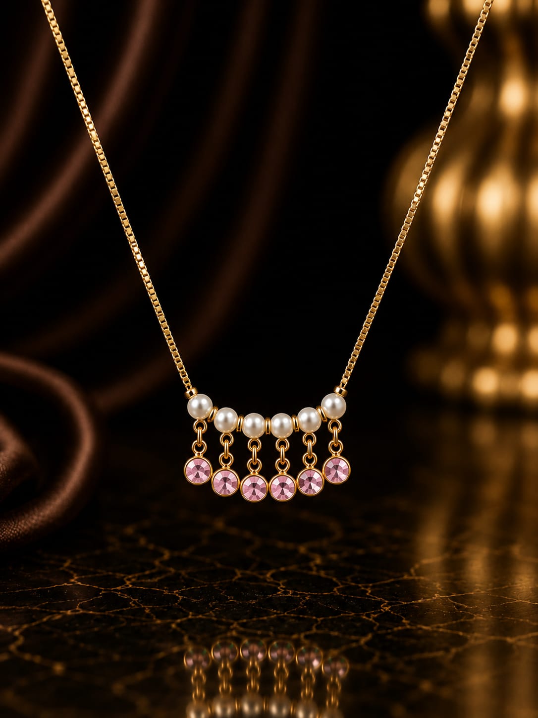 Elegant Pearl & Pink Stone Necklace