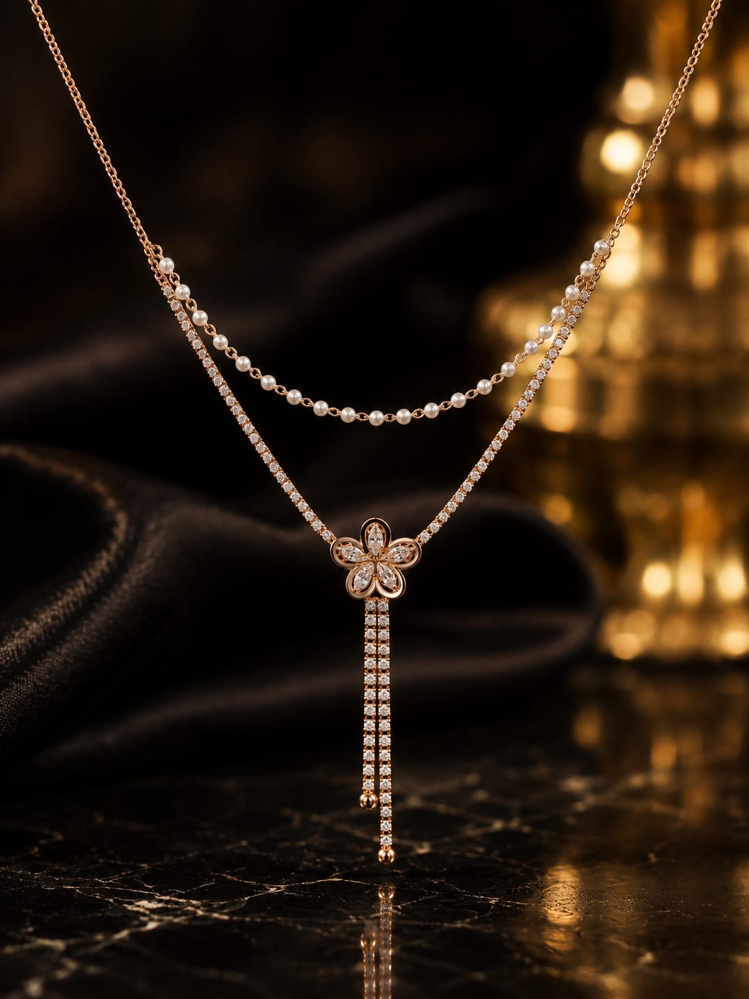 Floral Pearl Necklace Set