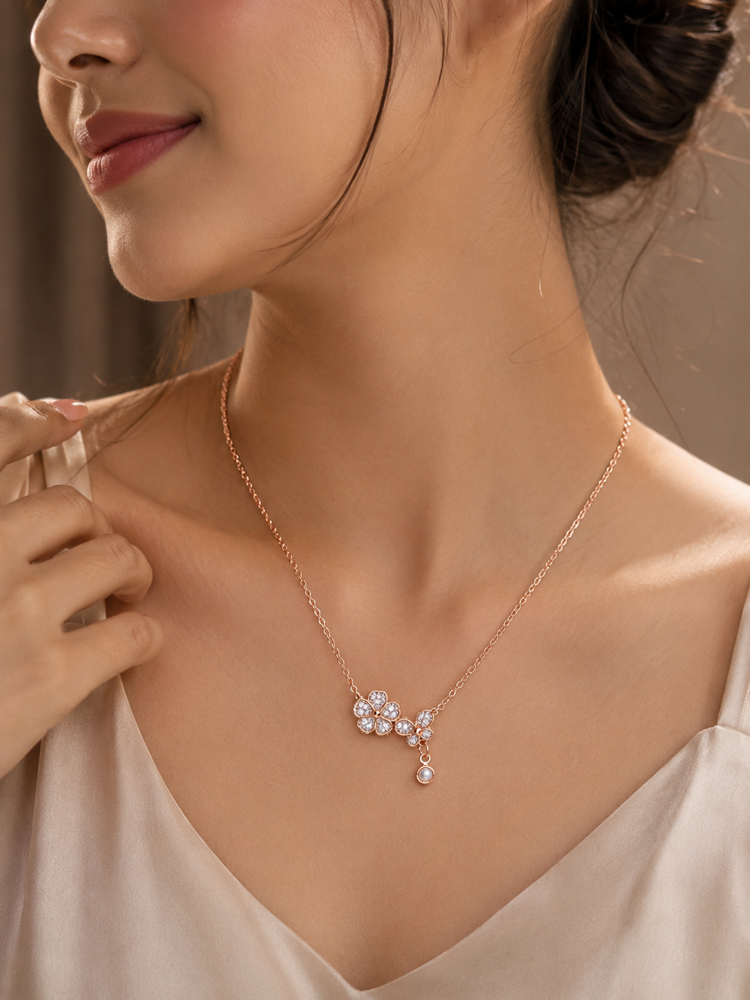 Floral Crystal Pendant Necklace