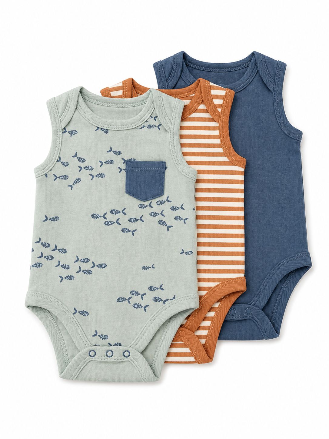 Cod 178 - Kit 3 Body Regata Com Bolso Cloud Island 