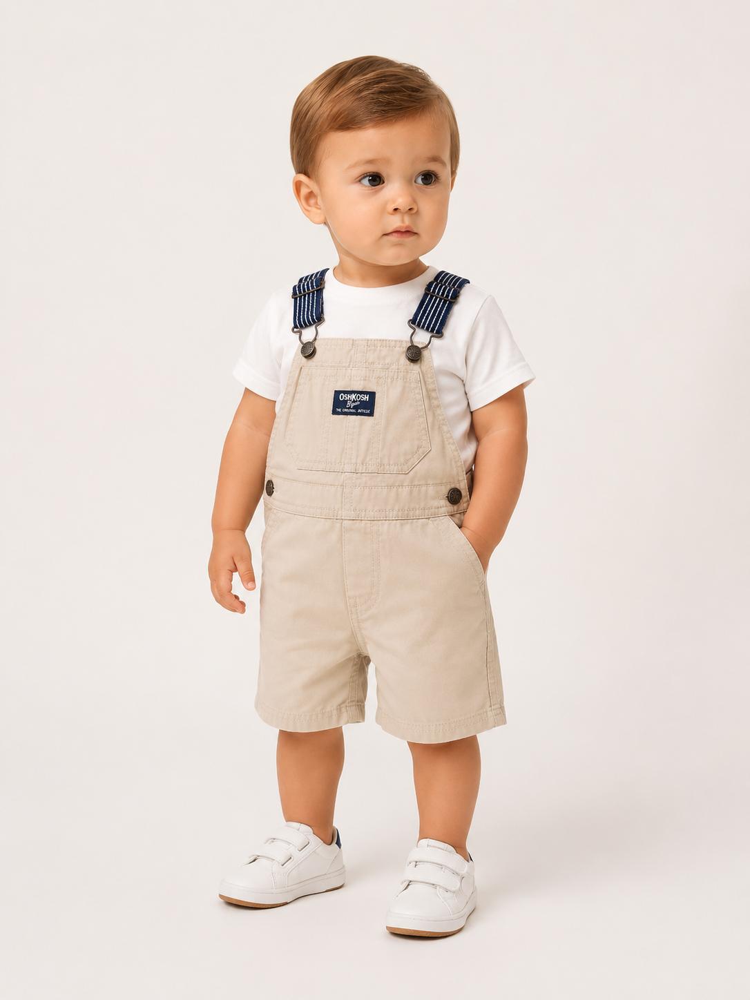 Cod 143 -Jardineira Brim Bege Oshkosh B'gosh