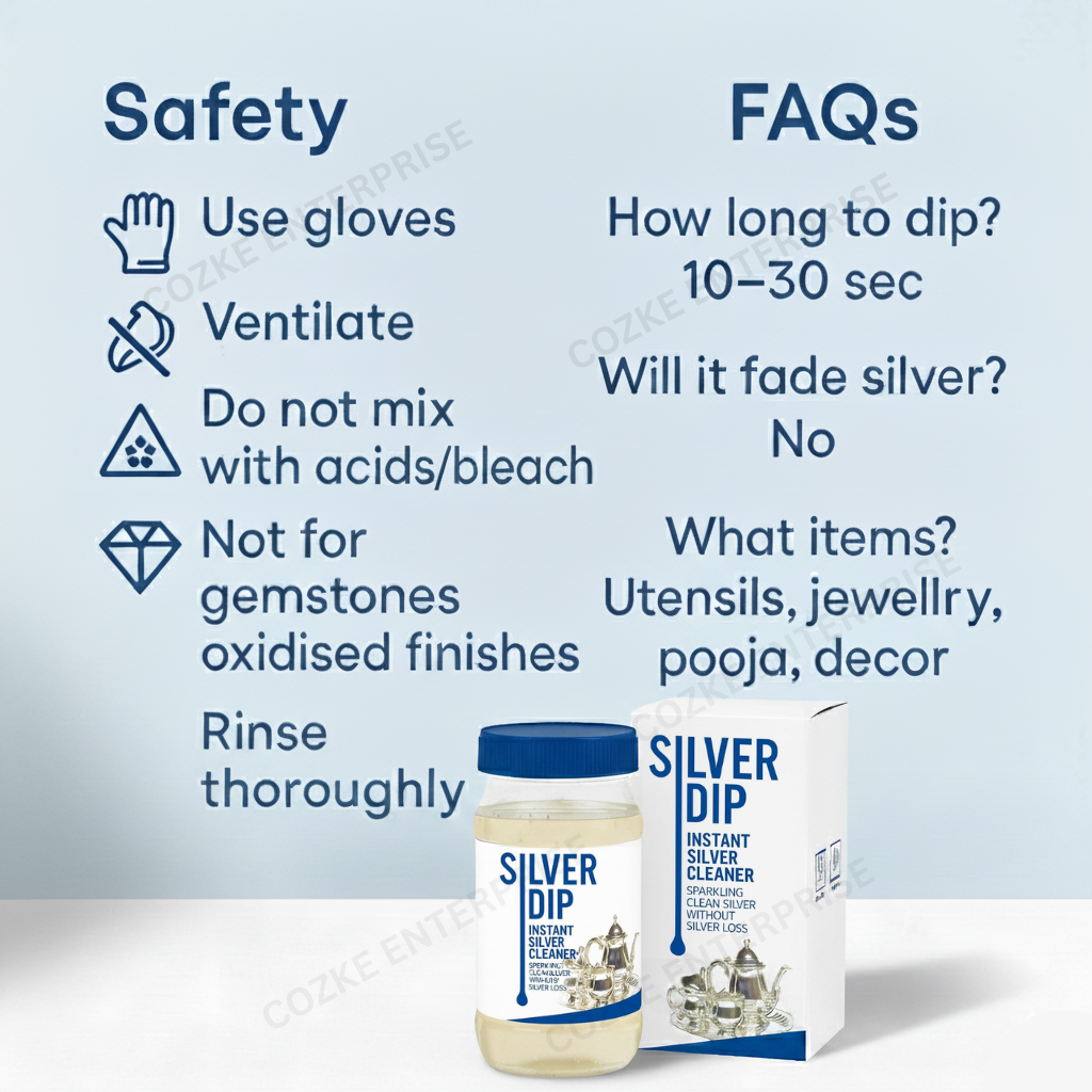 Instant Silver Dip Cleaner Liquid - Fast Acting Tarnish Remover for Jewellery, Pooja Items & Utensils Sparkling Clean - 300ML Pack of 2