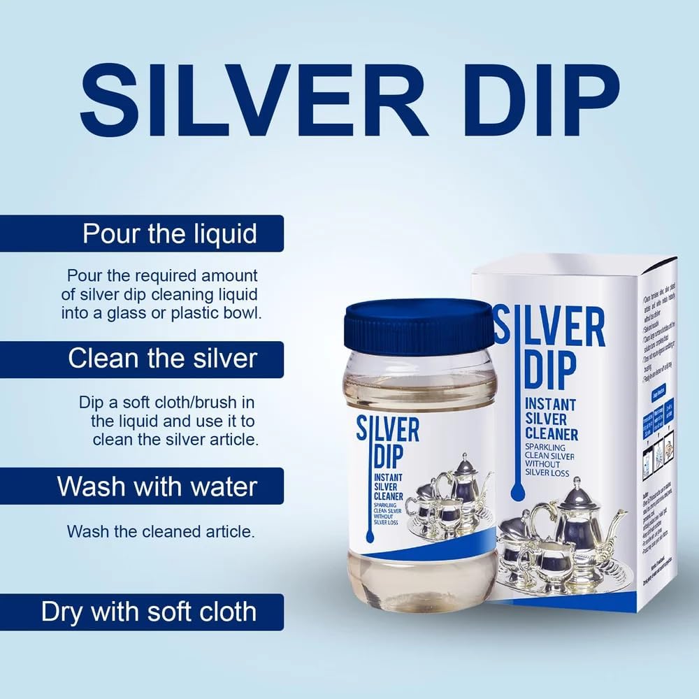 Instant Silver Dip Cleaner Liquid - Fast Acting Tarnish Remover for Jewellery, Pooja Items & Utensils Sparkling Clean