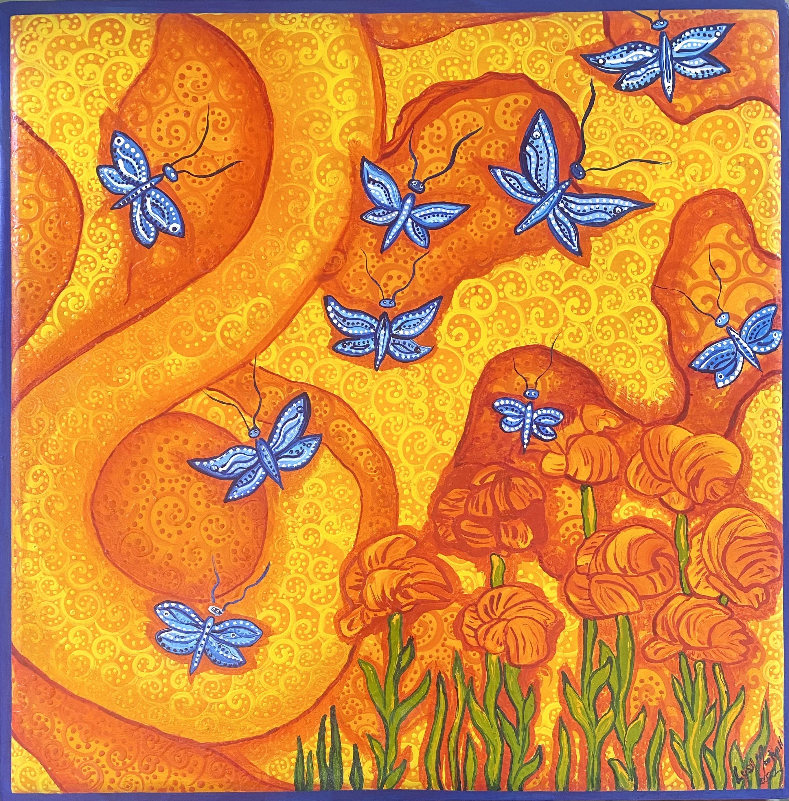 Butterflies and poppies