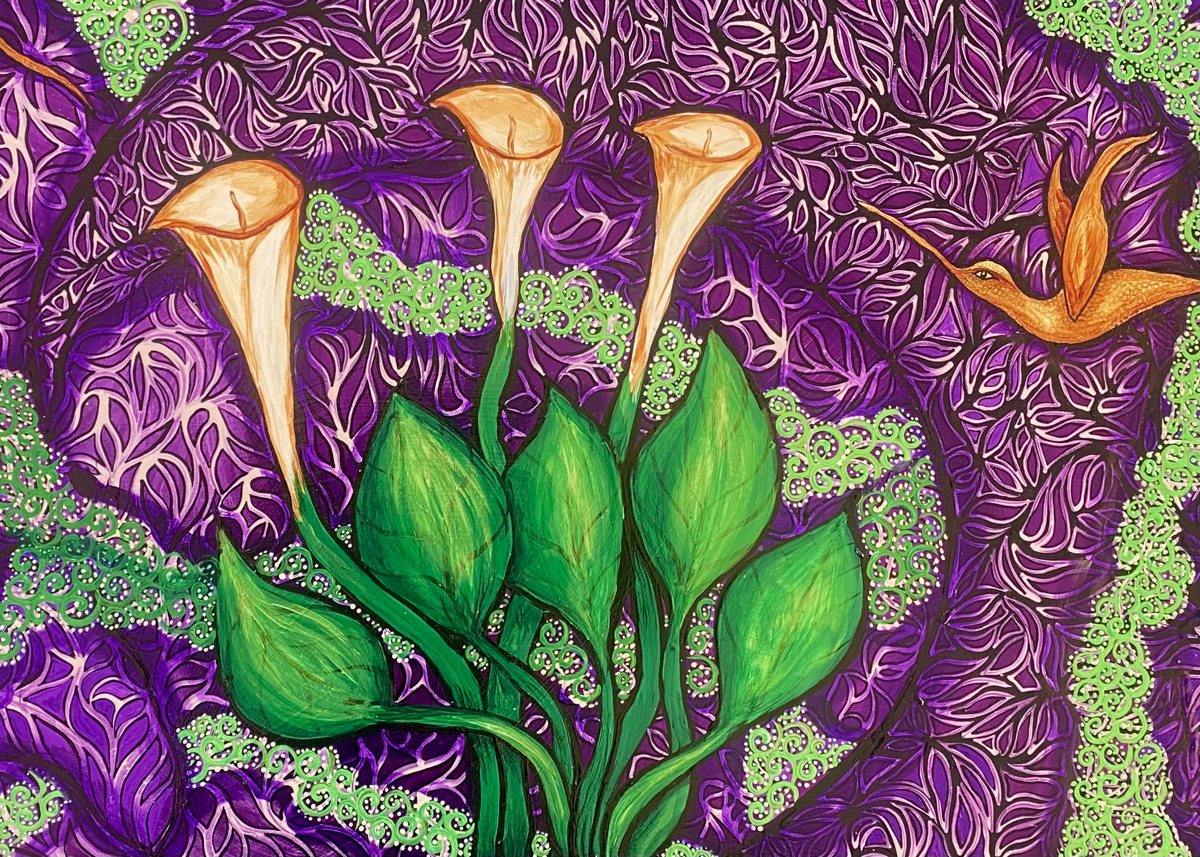 Calla Lilies and hummingbird