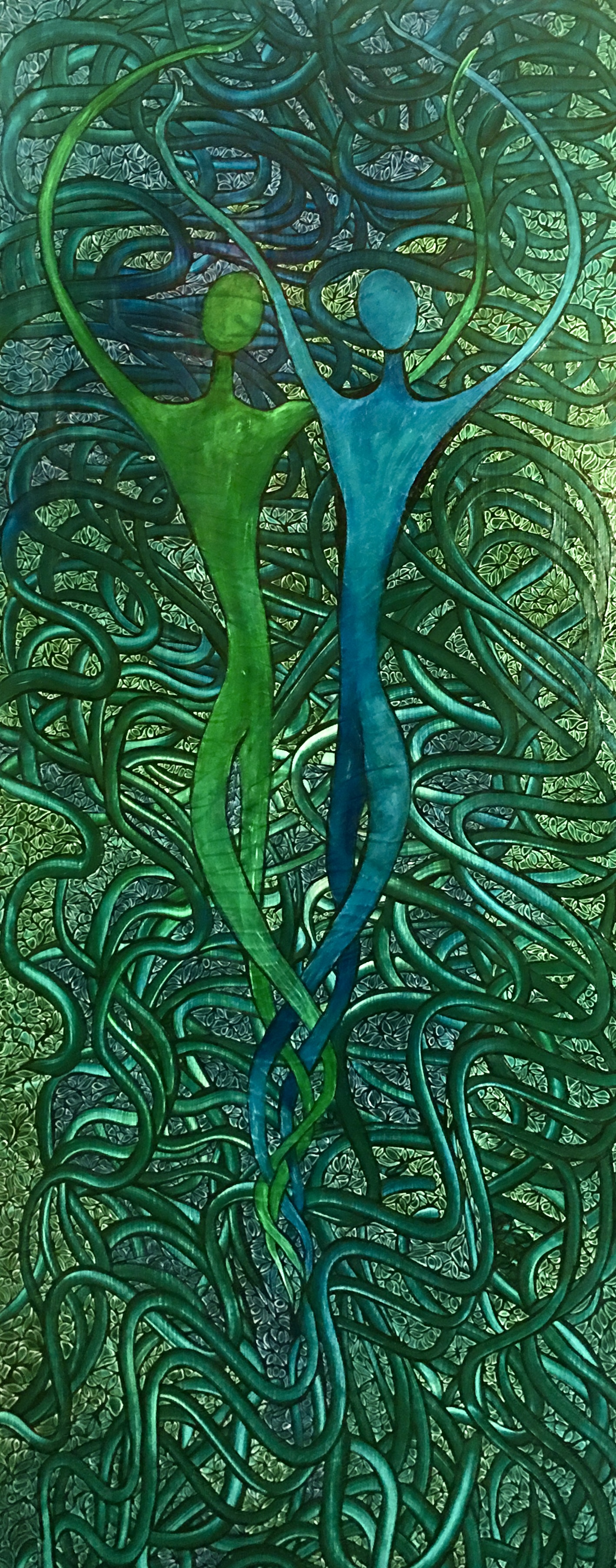 Dancers in blue and green