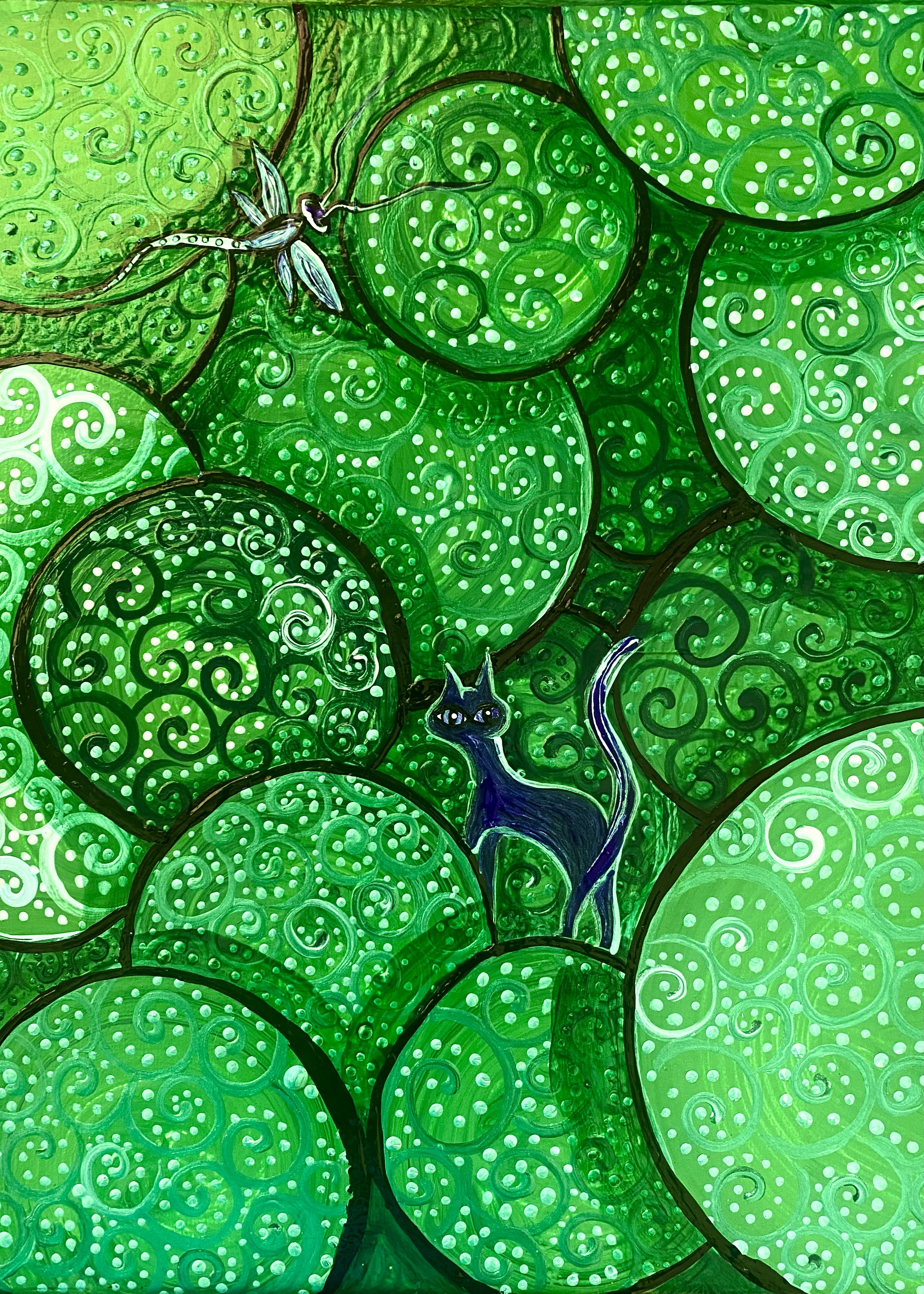 Cosmic green with navy blue cat