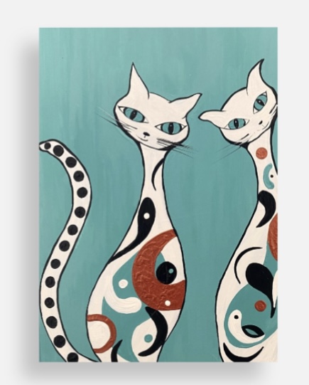 Retro cat duo turquoise 