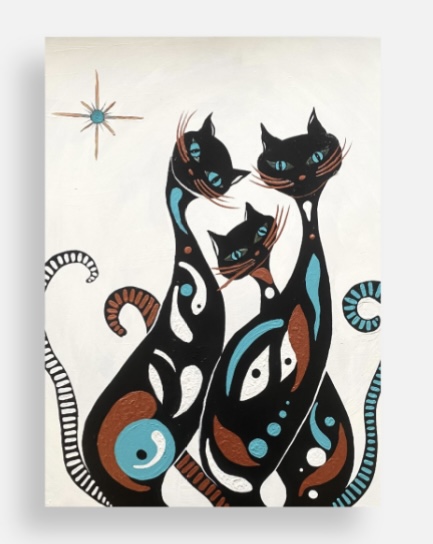 Mischievous retro cat trio