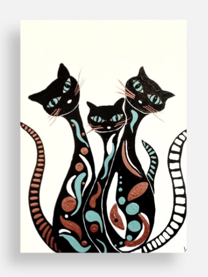 Trio of Happy retro cats