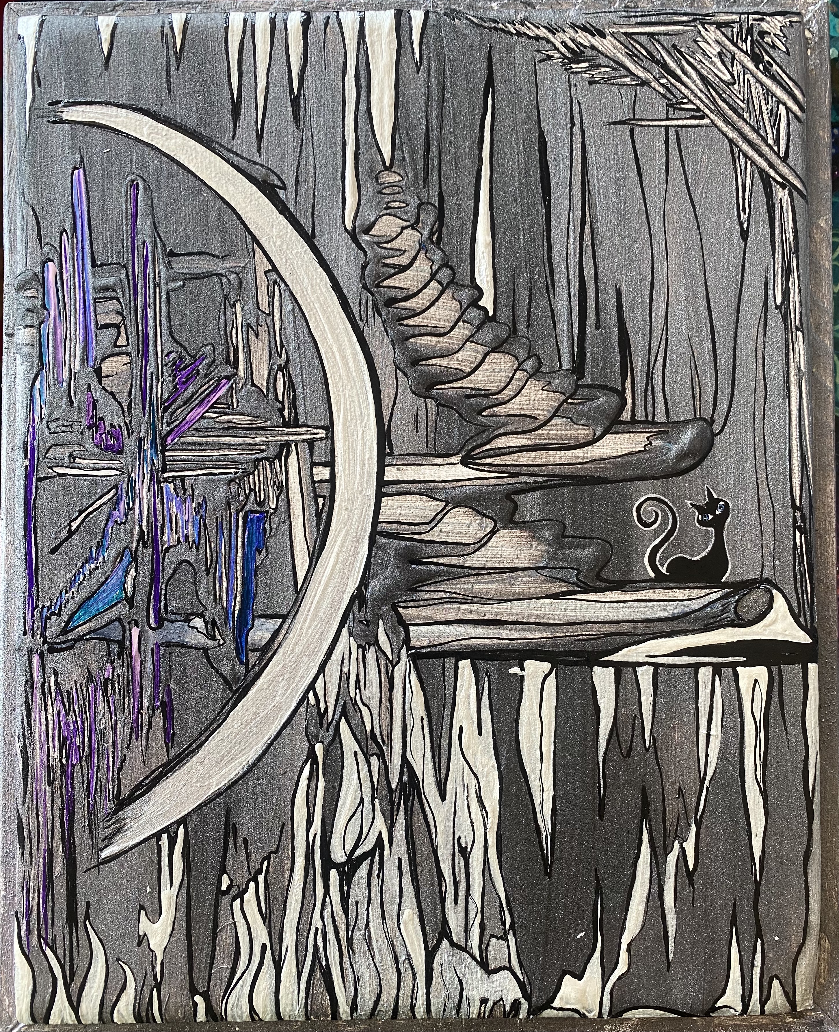 Black and silver version of cosmic cat adventures