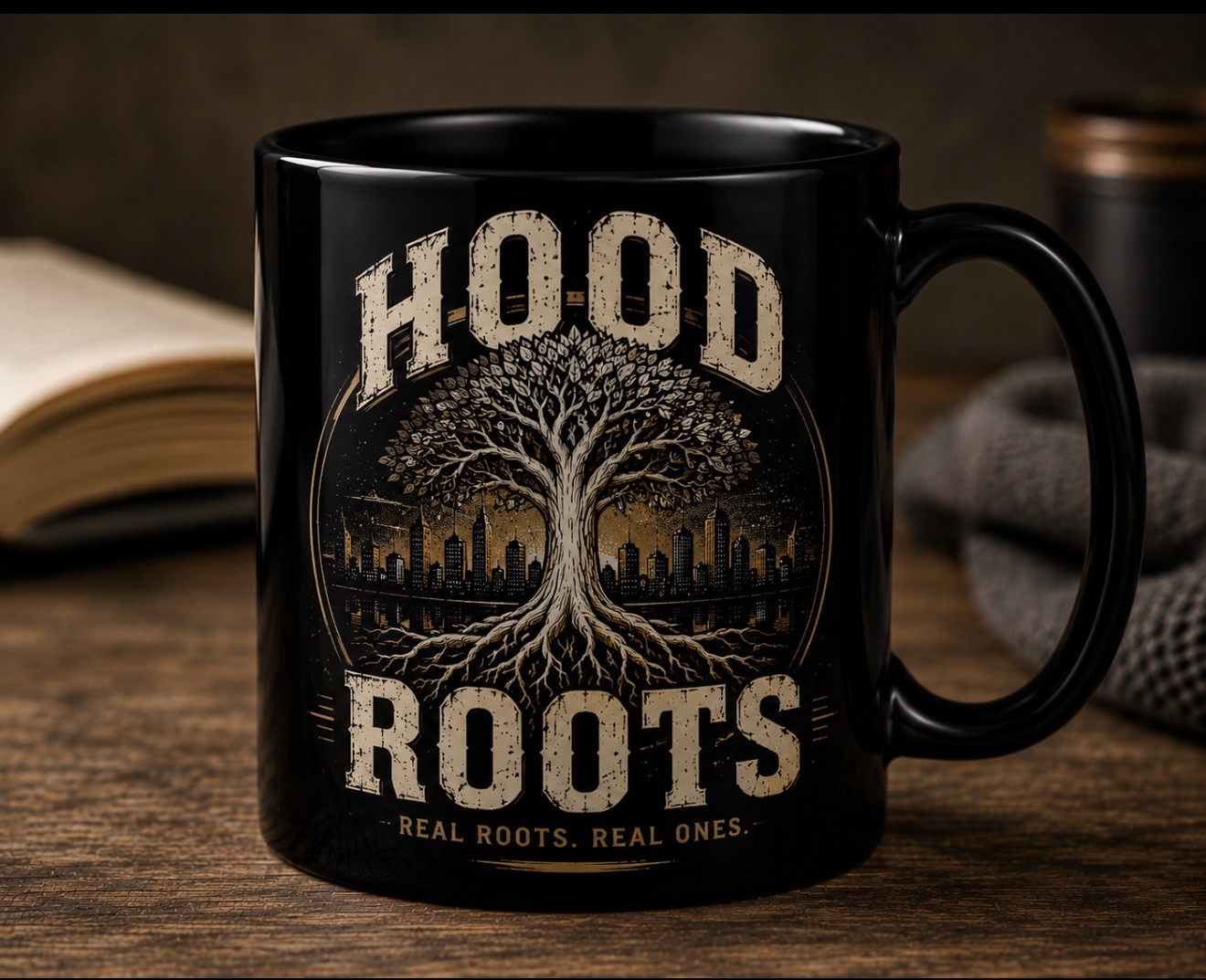 Hood Roots™ | Real Roots. Real Ones. Black Ceramic Mug