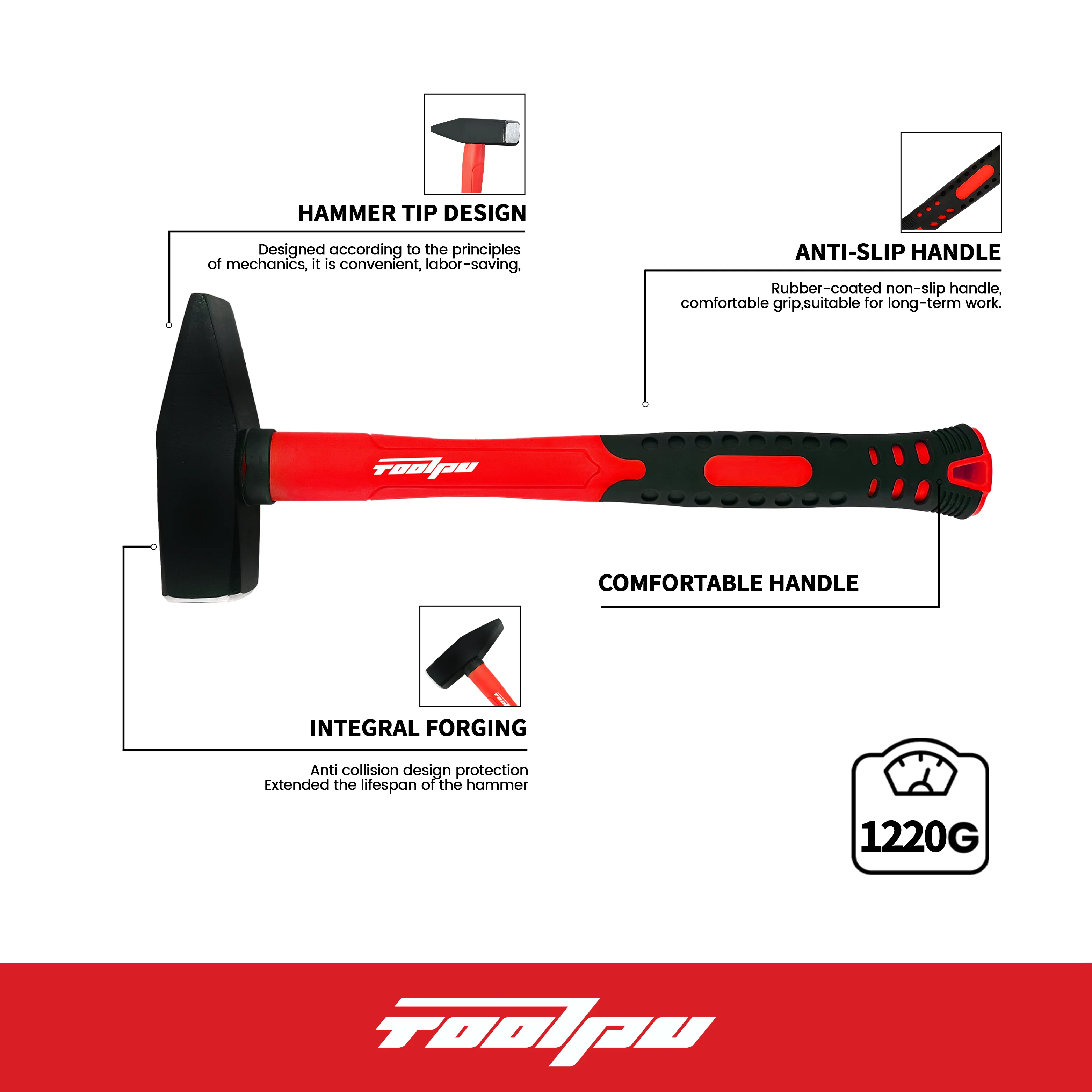 Heavy-duty Mechanical Hammer With A Fiberglass Handle