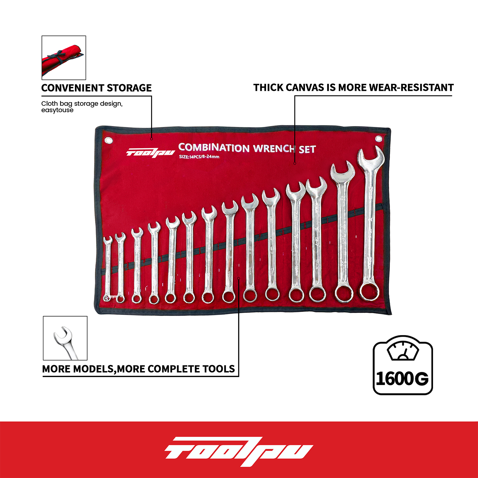 14-Piece Set Of 8-24MM Combination Wrenches