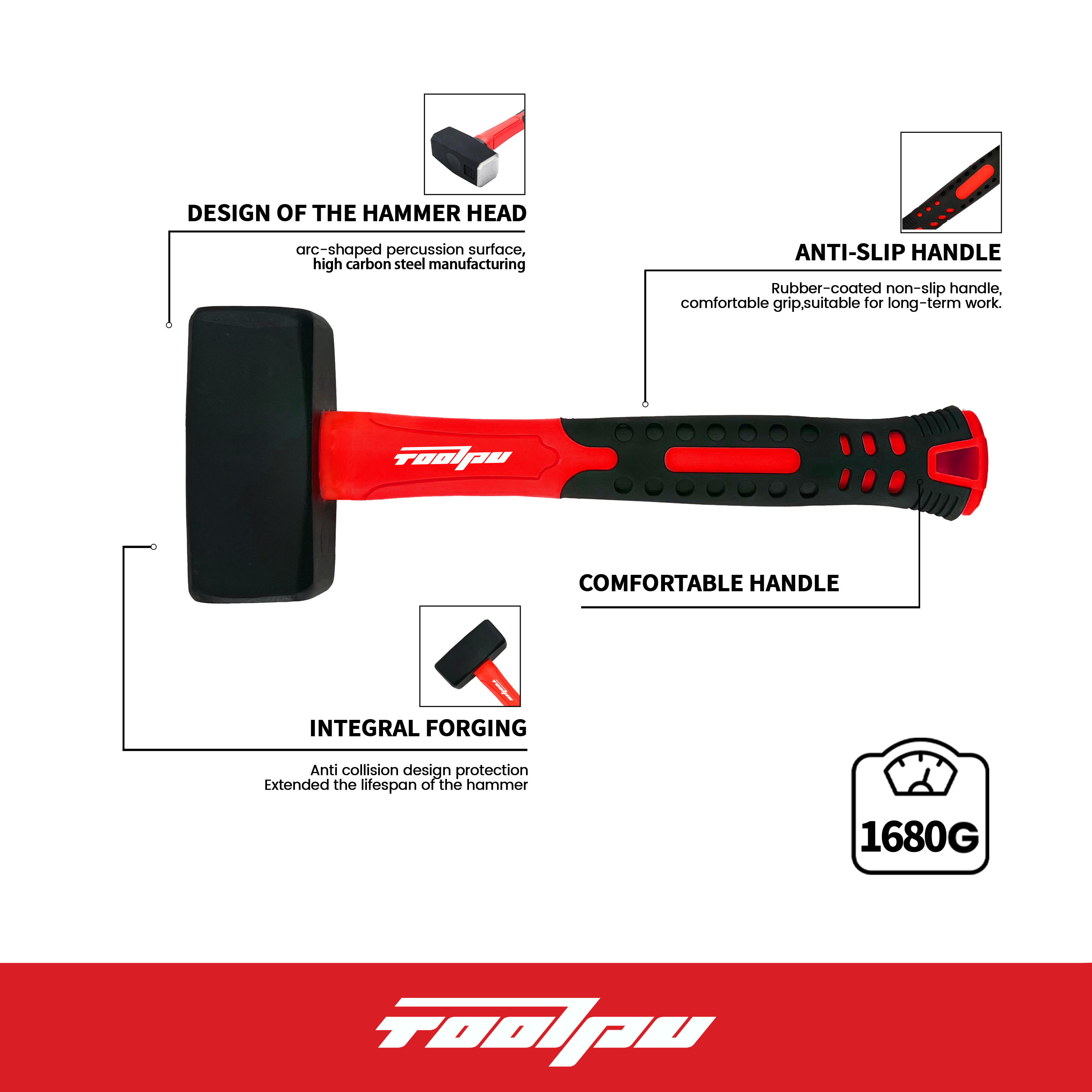 Heavy-duty DIY Masonry Hammer With Carbon Steel Head