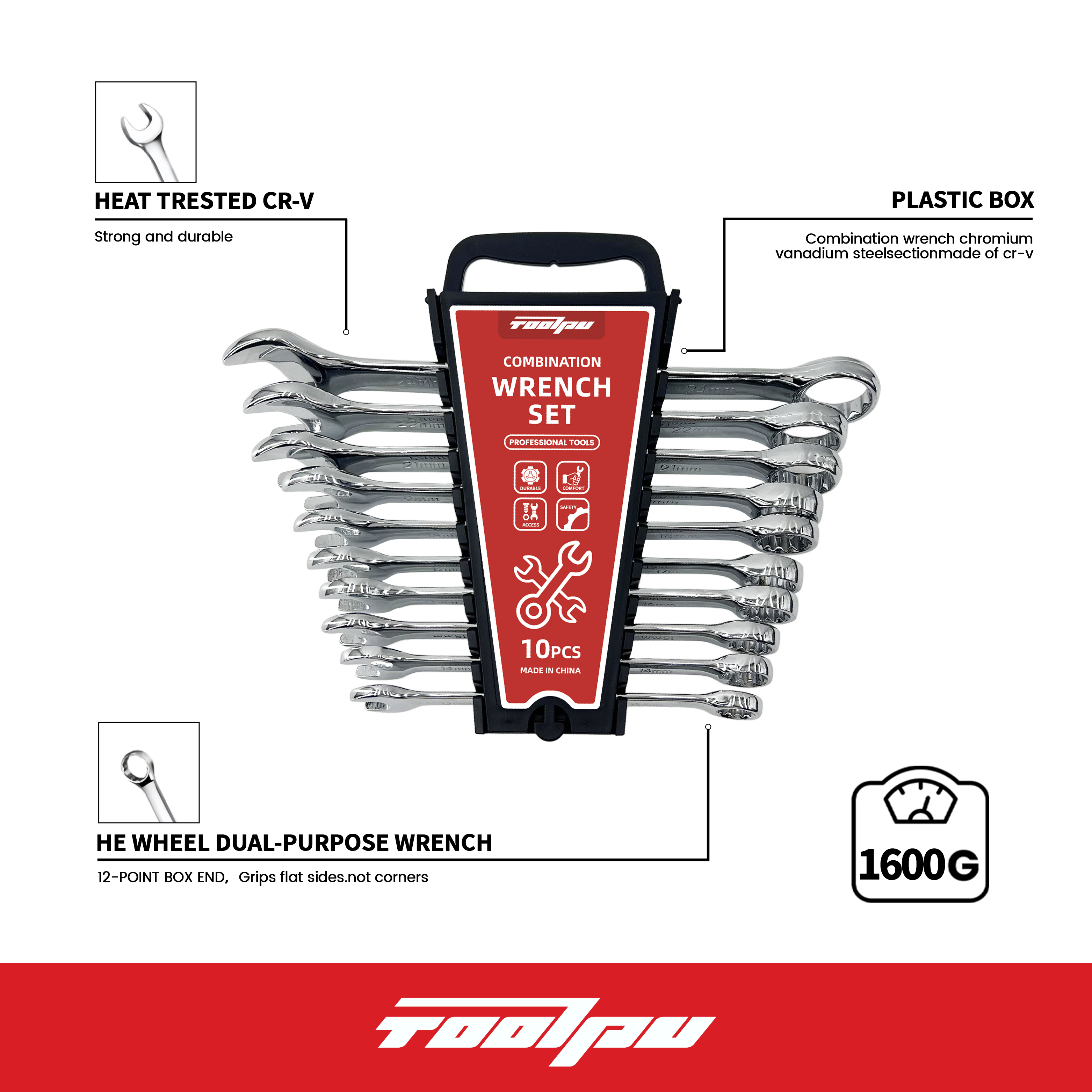Combination Wrench Set - Carbon Steel Industrial-Grade Diy Ratchet Wrench Box Set