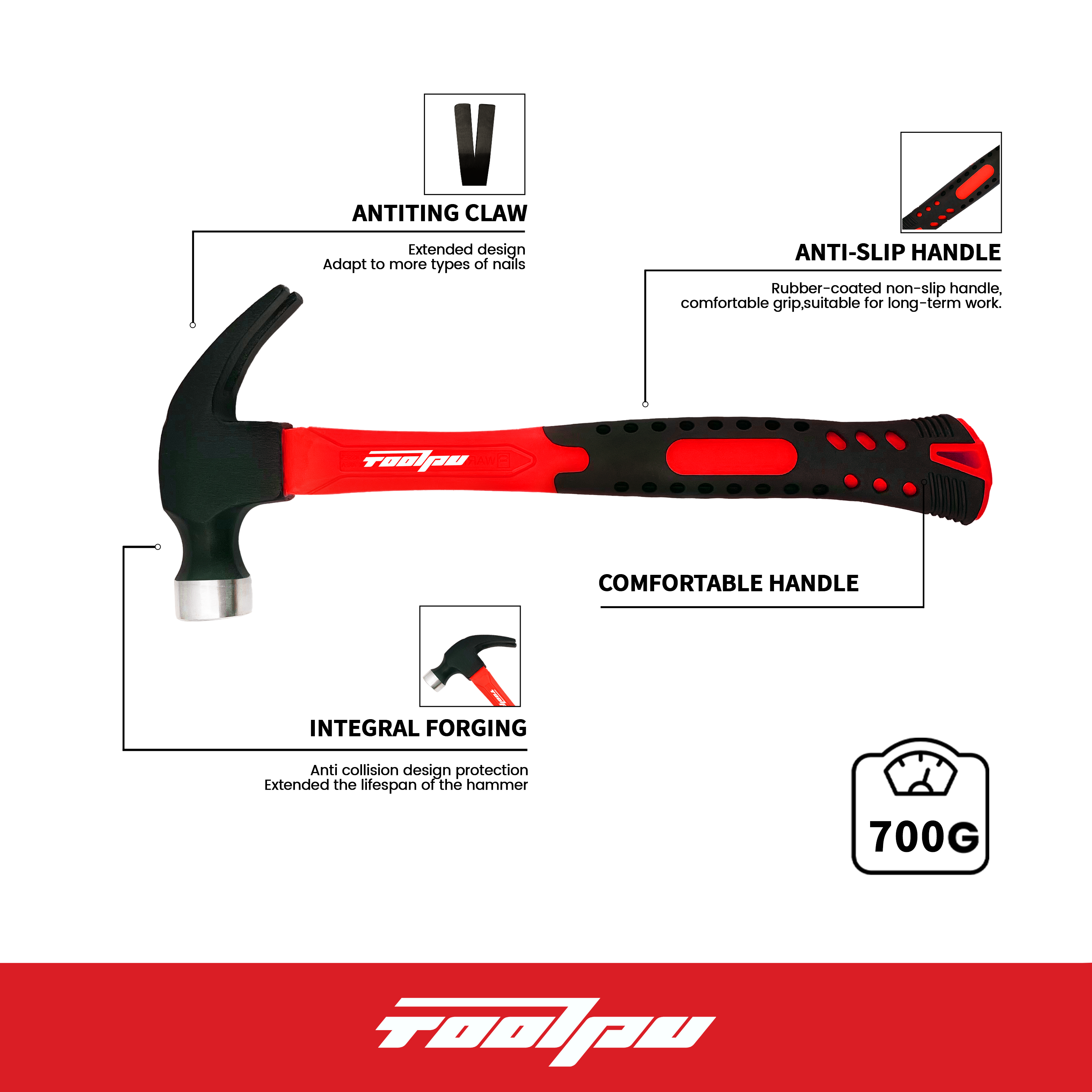 Mechanic's Hammer With Fiberglass Handle