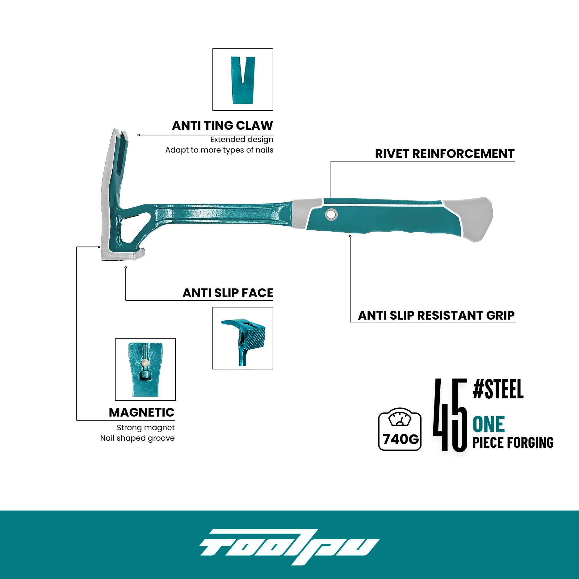 Carbon steel chisel, with fiberglass handle and strong magnetic nails