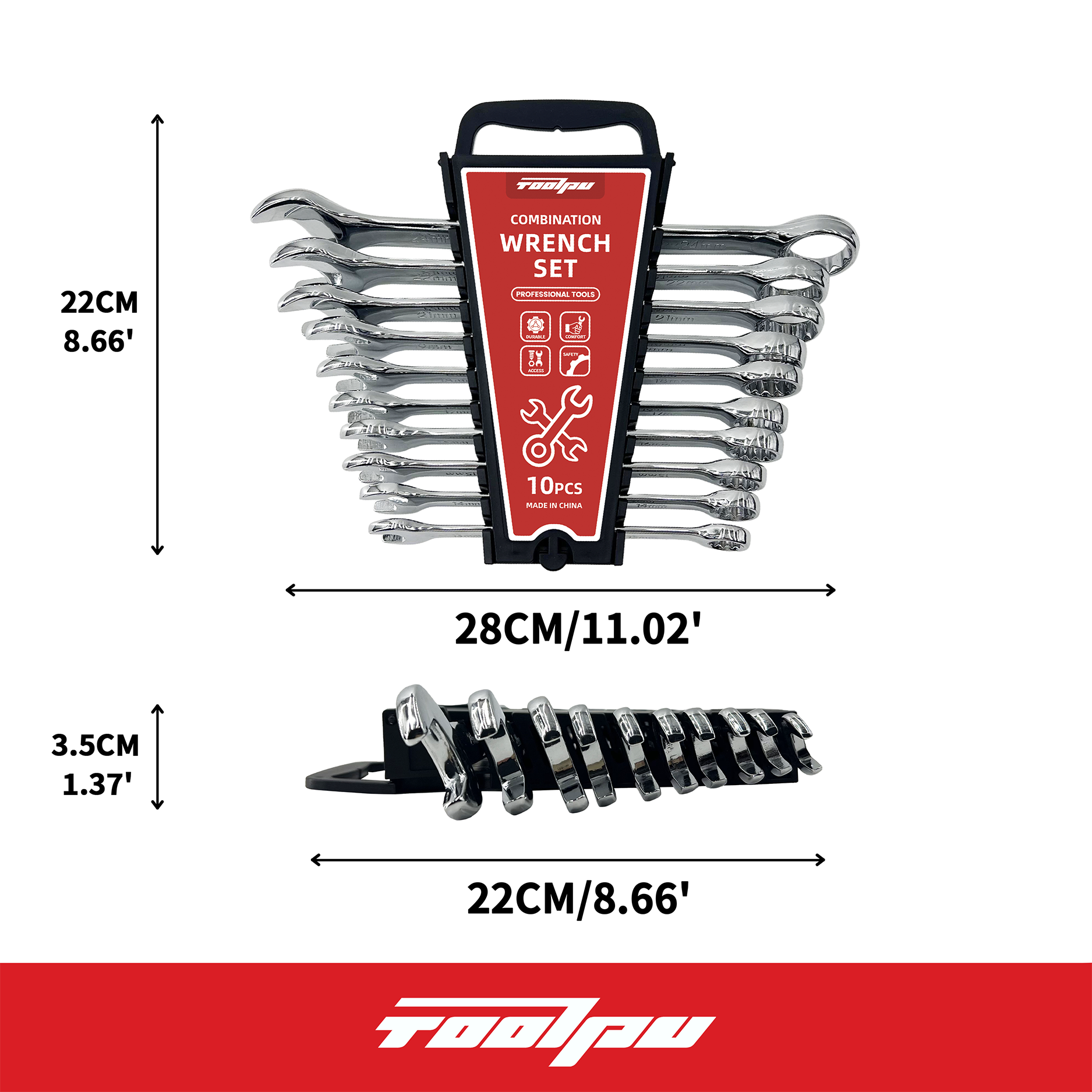Combination Wrench Set - Carbon Steel Industrial-Grade Diy Ratchet Wrench Box Set