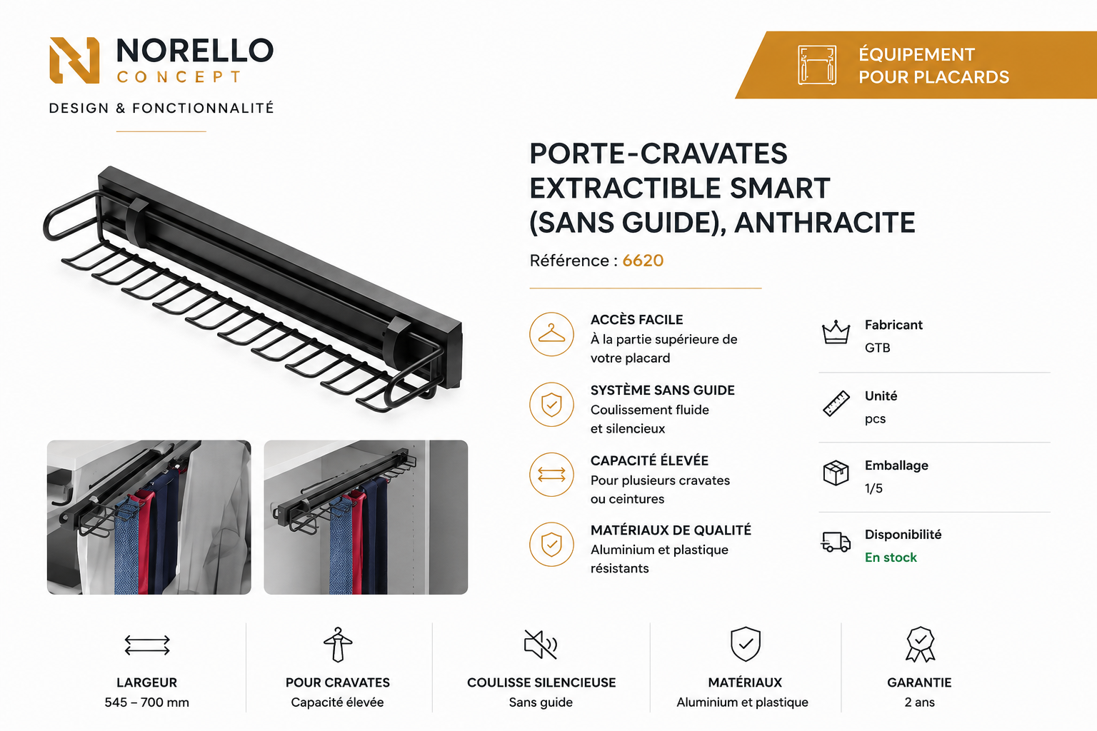 Porte-cravates extractible anthracite