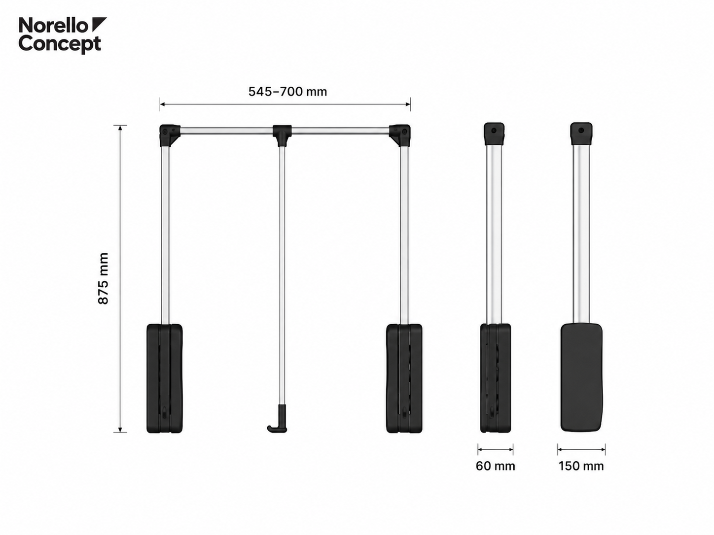 Lift pour garde-robe réglable 545–700 mm