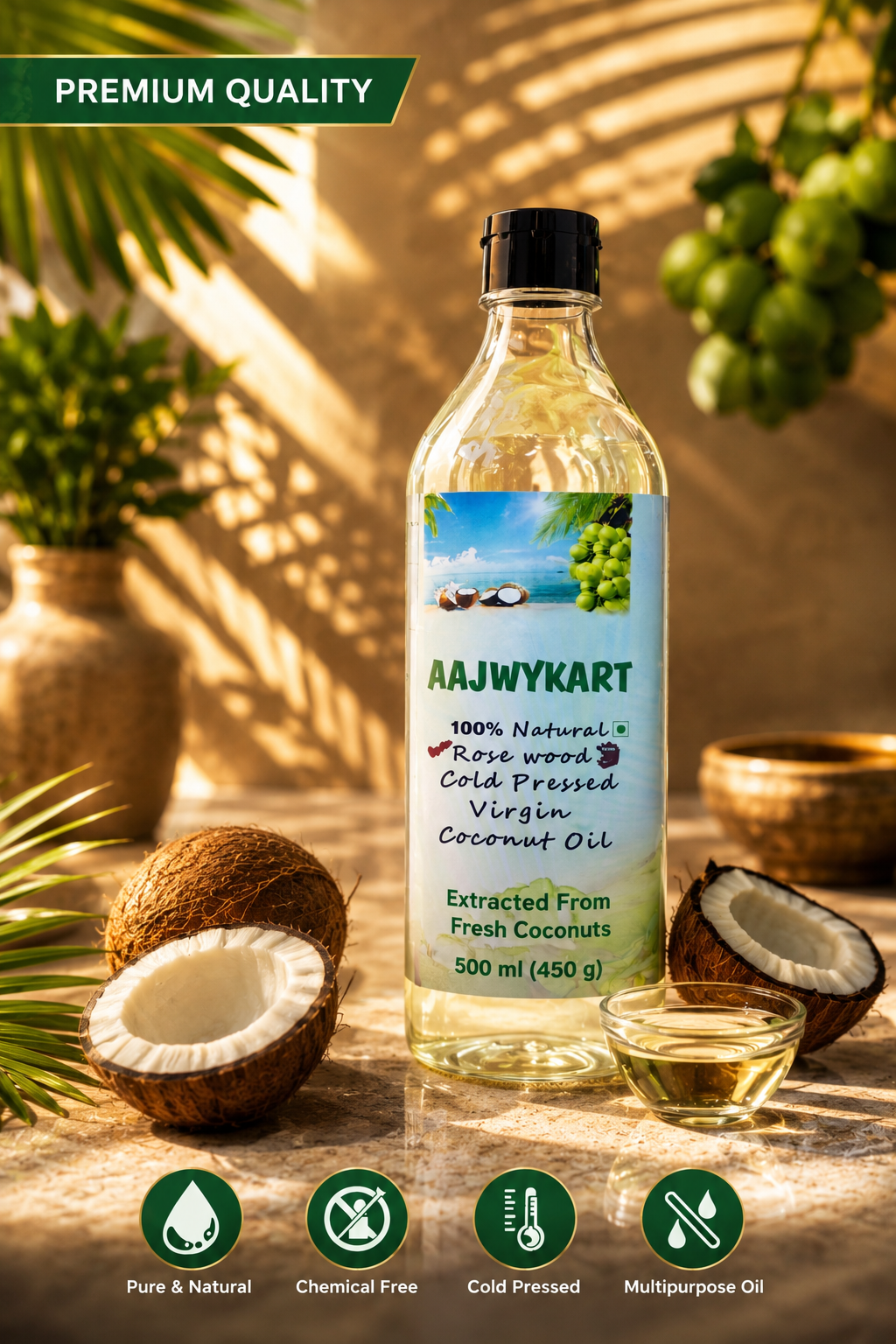 Extra Virgin Rosewood Cold Pressed Coconut Oil-500ML