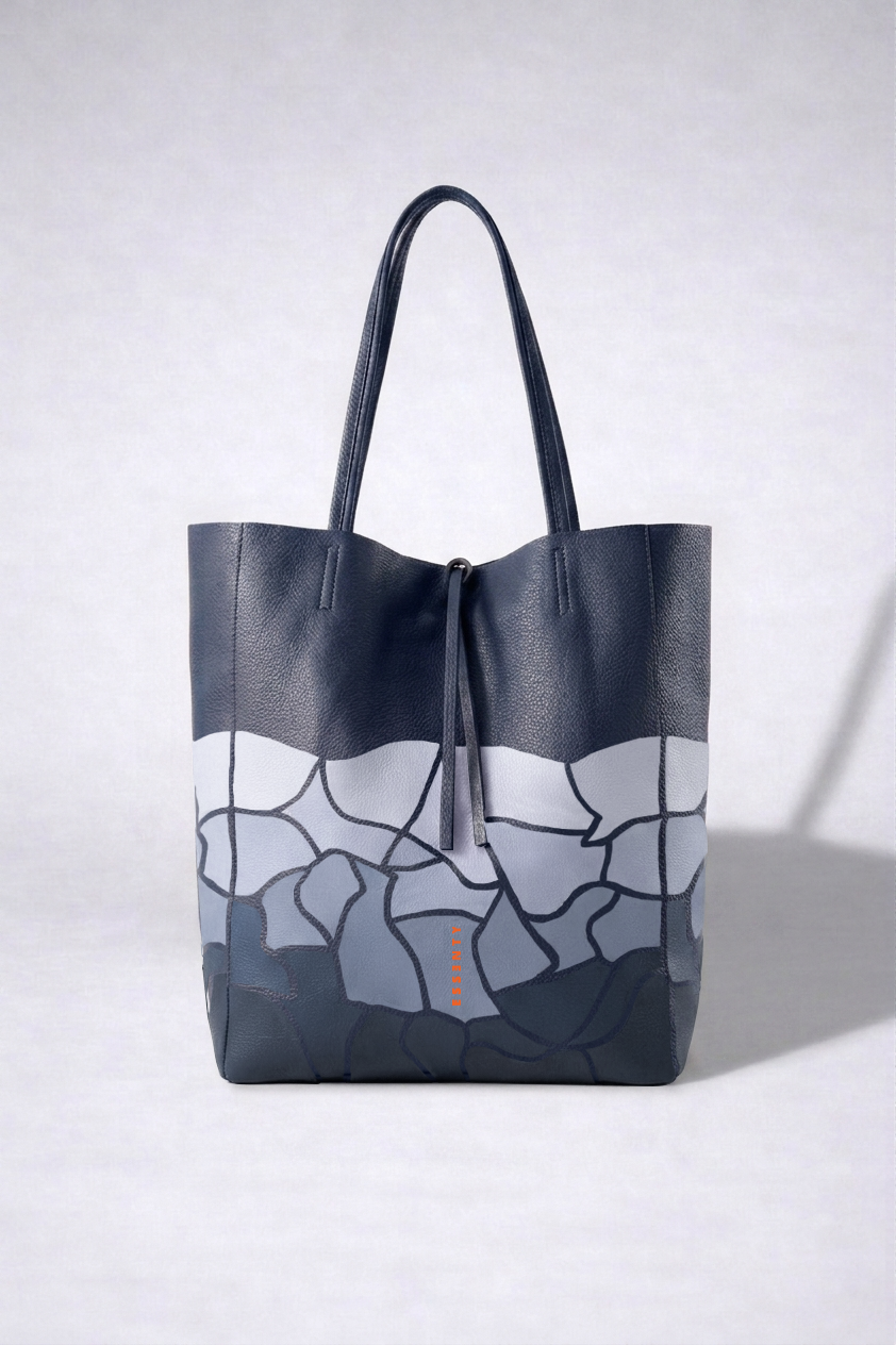 Hand-Painted Mosaic Leather Tote Essenty Bag Mod. B920 | Handcrafted in Italy | Navy