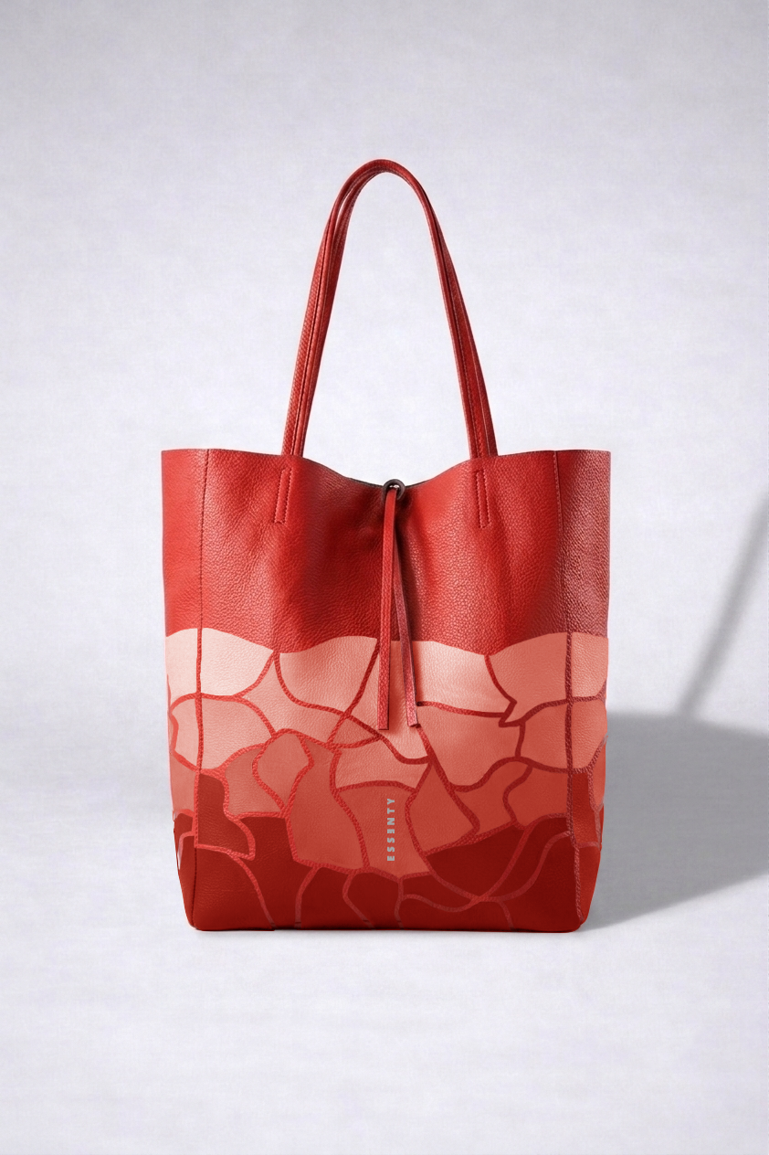 Hand-Painted Mosaic Leather Tote Essenty Bag Mod. B267 | Handcrafted in Italy | Red