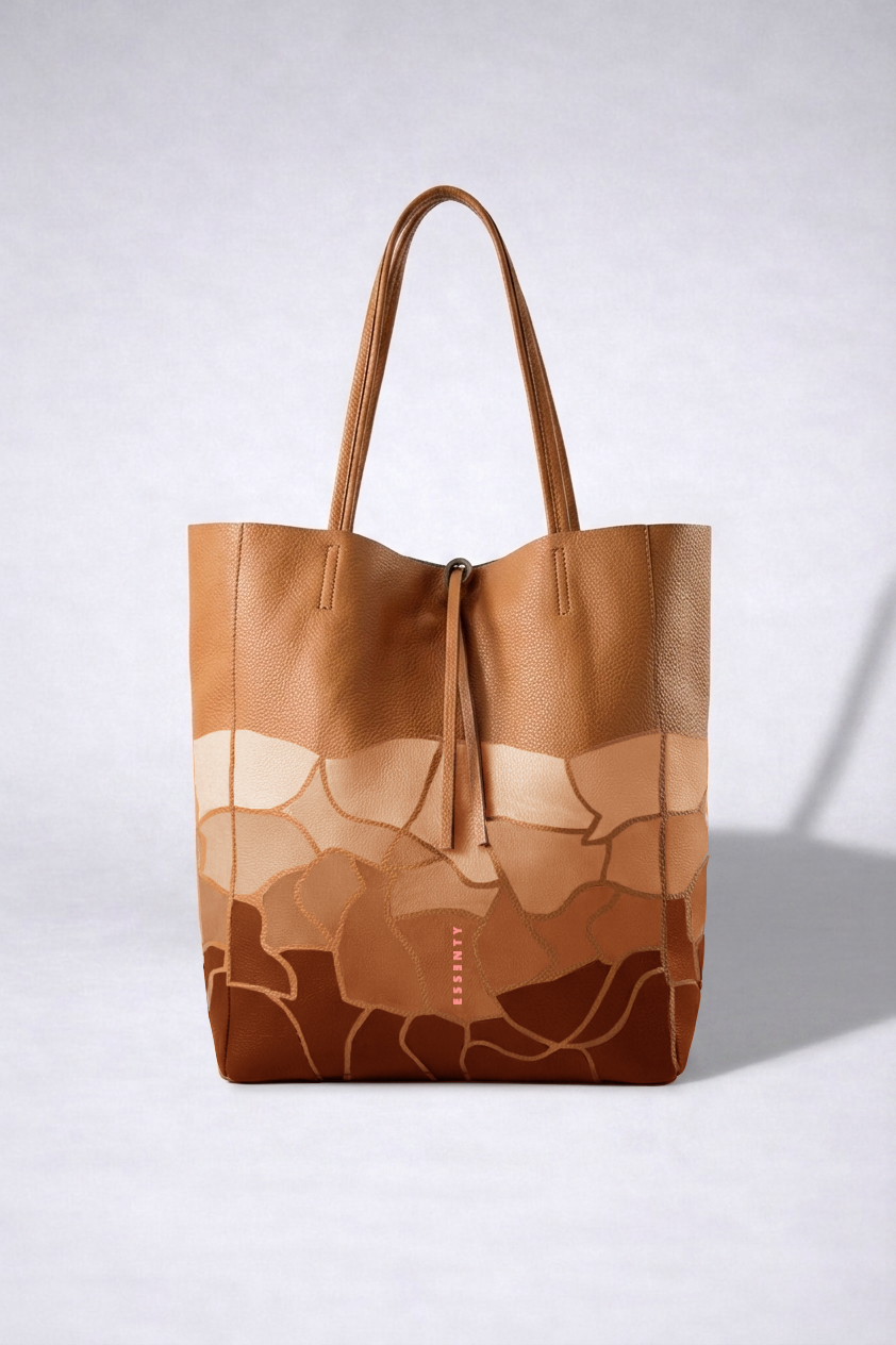 Hand-Painted Mosaic Leather Tote Essenty Bag Mod. B287 | Handcrafted in Italy | Tan