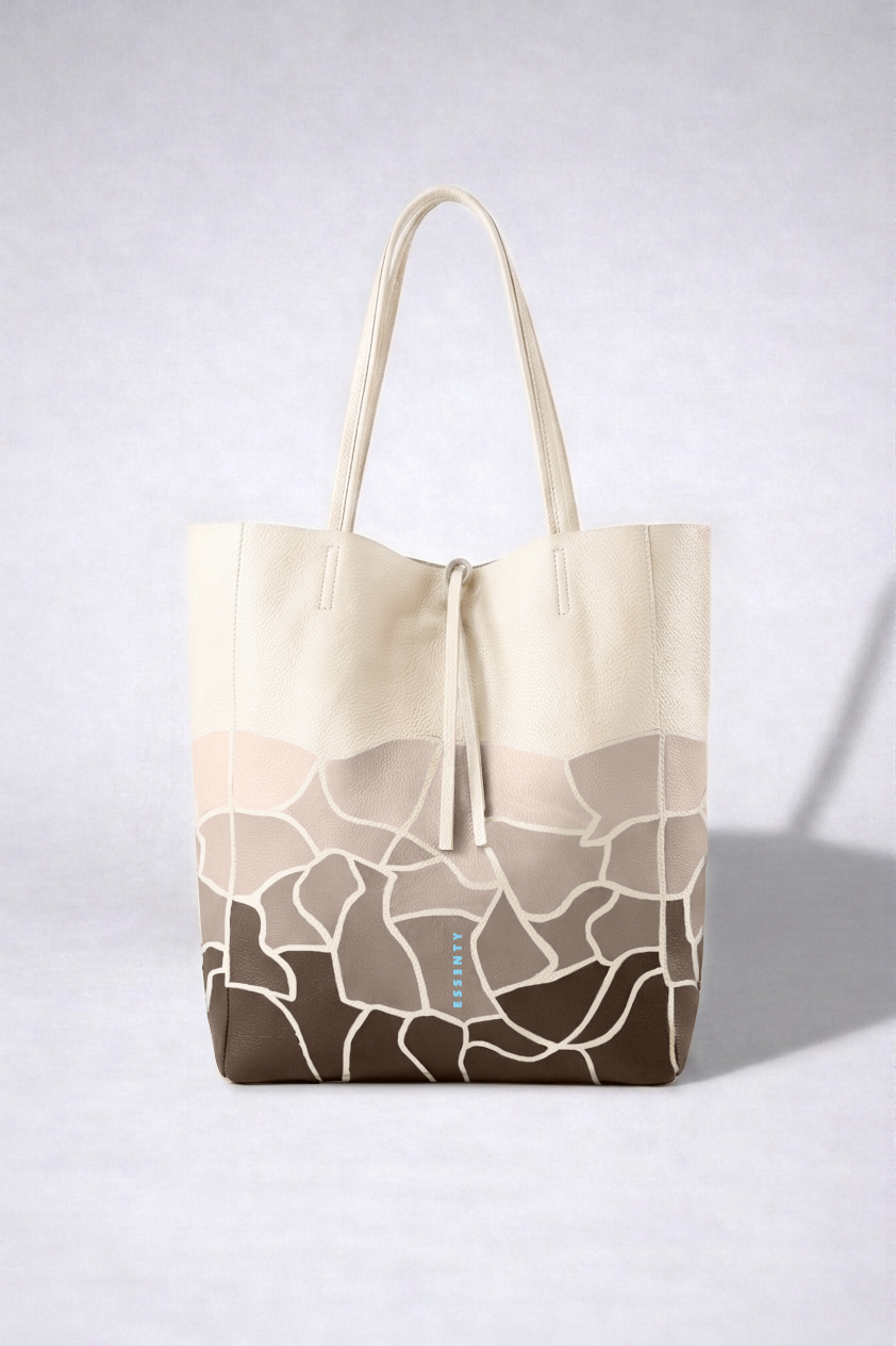Hand-Painted Mosaic Leather Tote Essenty Bag Mod. B606 | Handcrafted in Italy | White