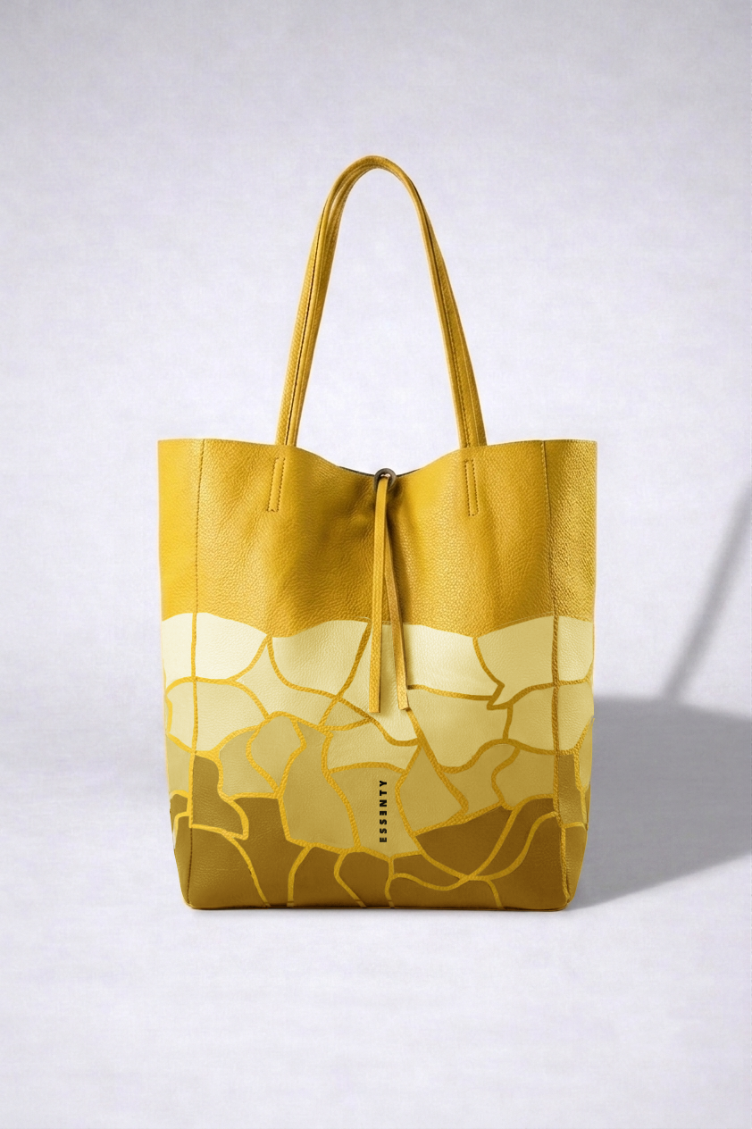 Hand-Painted Mosaic Leather Tote Essenty Bag Mod. B944 | Handcrafted in Italy | Yellow