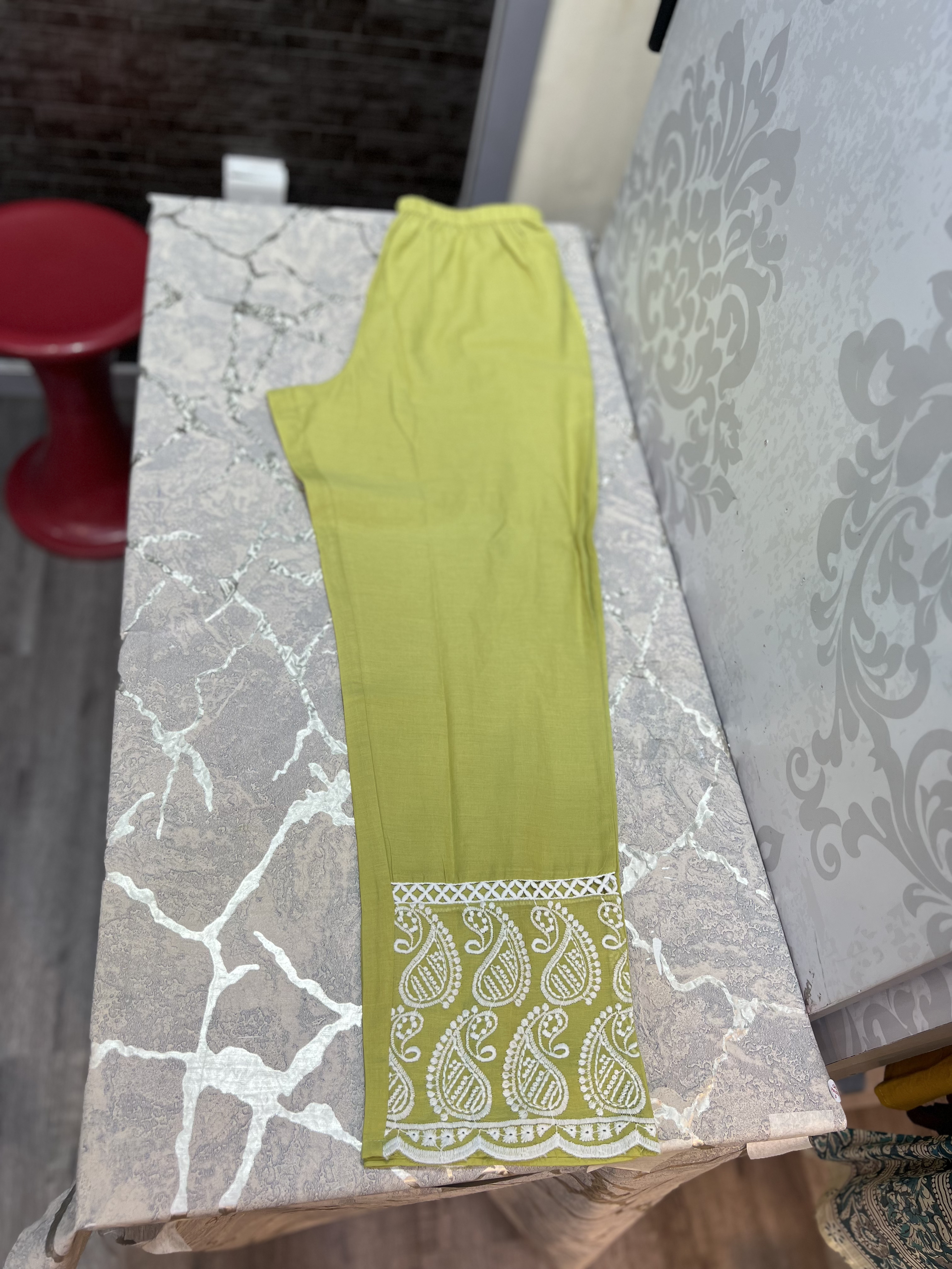 Lime Green Cotton Chikankari Anarkali Suit Set for Women | 3 Piece Embroidered Ethnic Wear with Dupatta