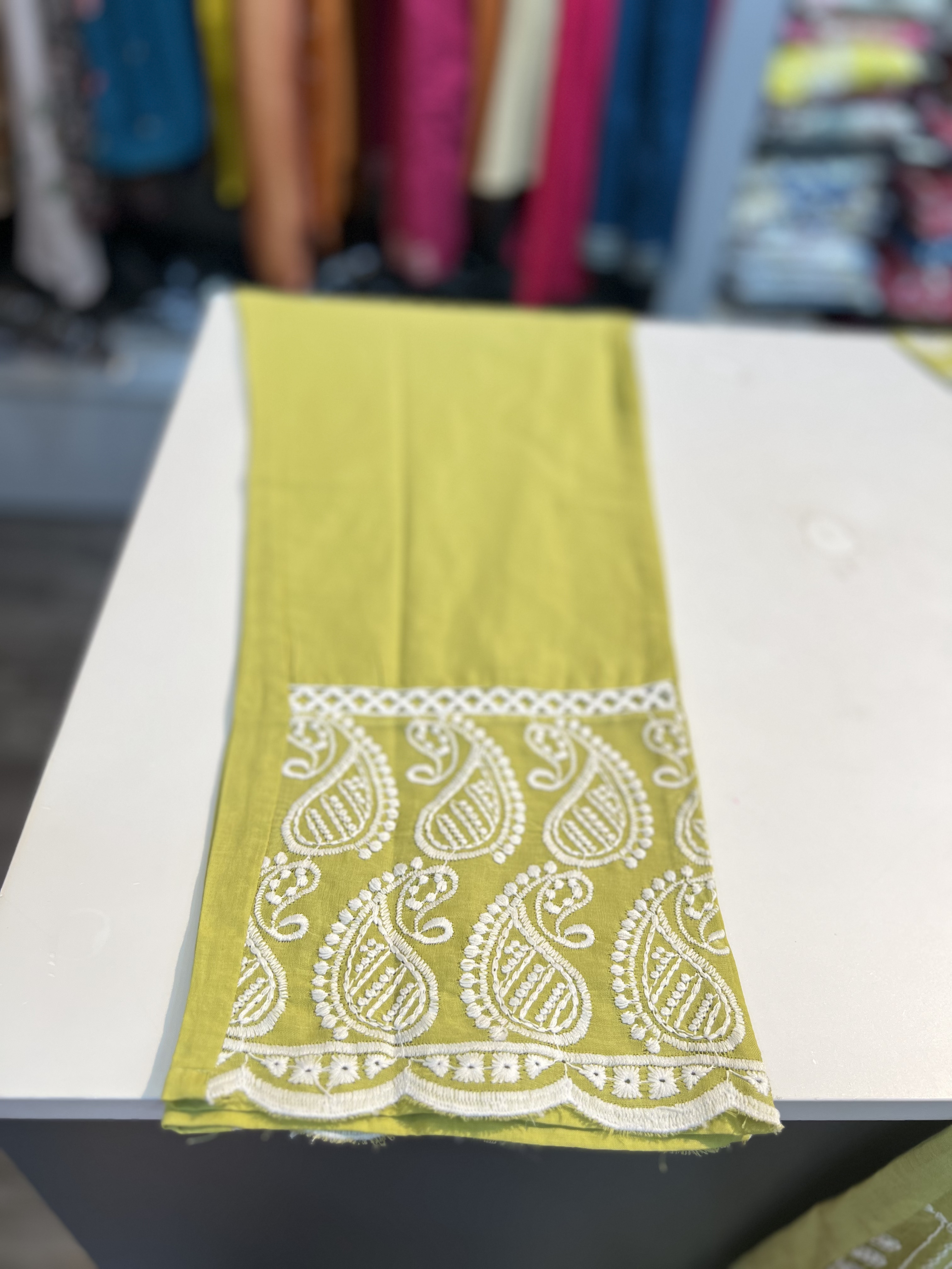 Lime Green Cotton Chikankari Anarkali Suit Set for Women | 3 Piece Embroidered Ethnic Wear with Dupatta