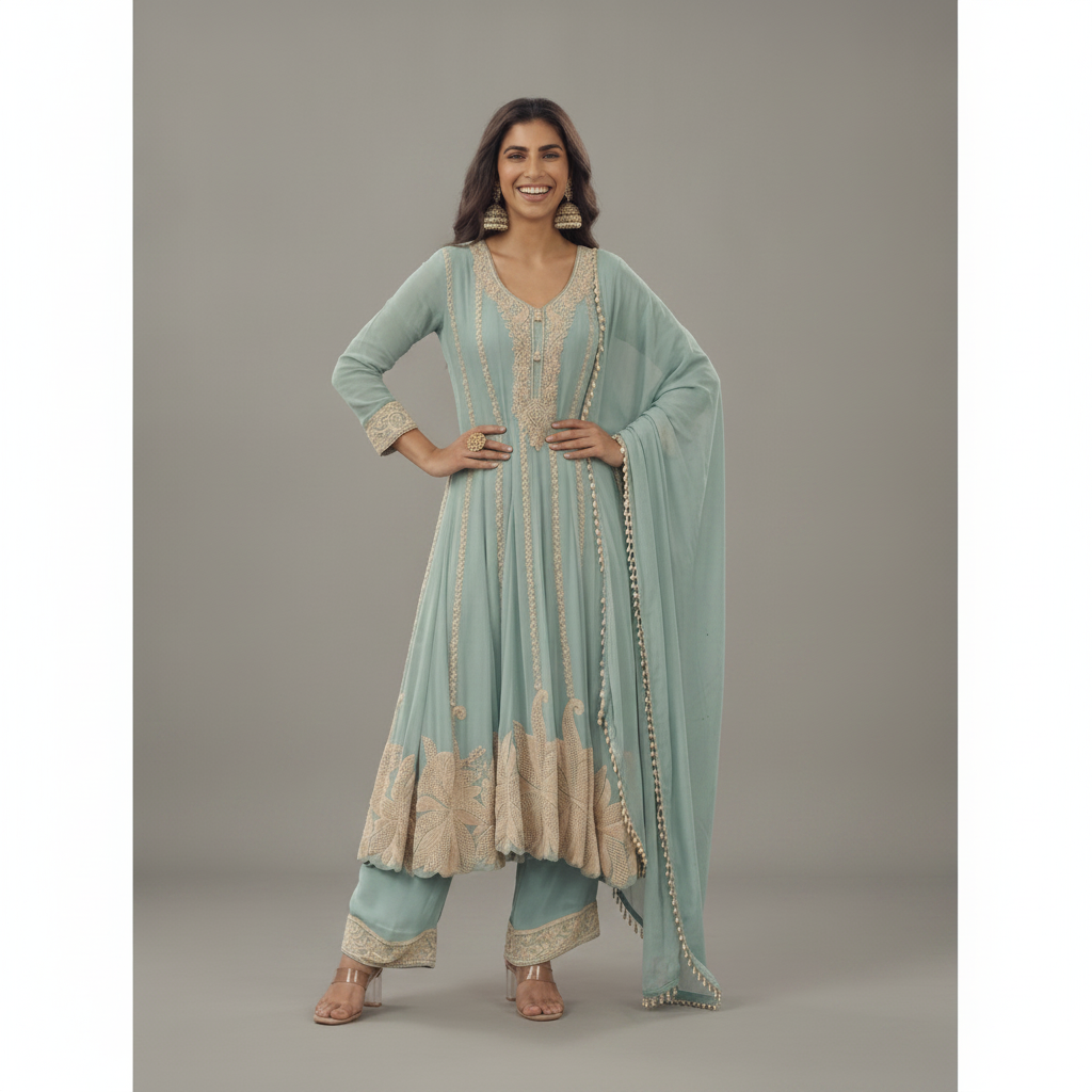 Mint Green Embroidered Anarkali Suit