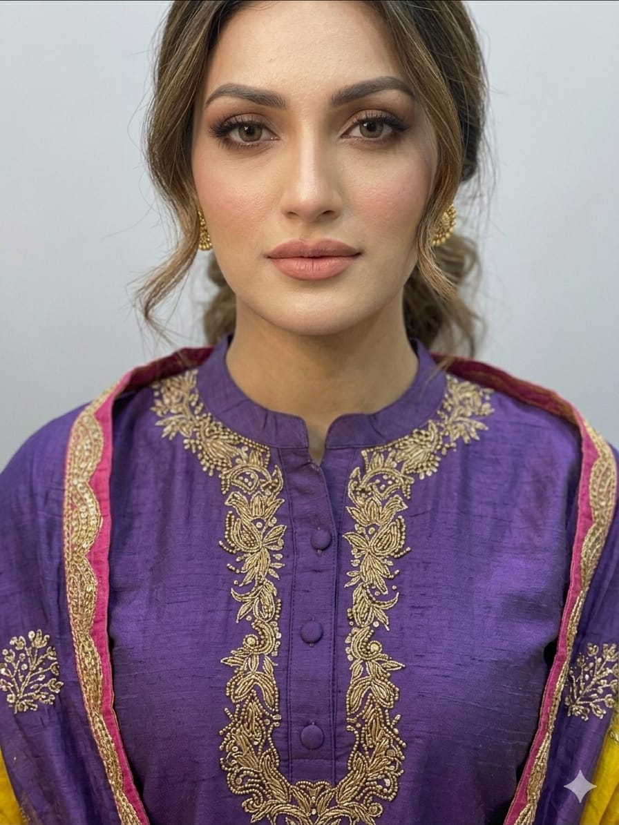 Embroidered Purple Suit Set