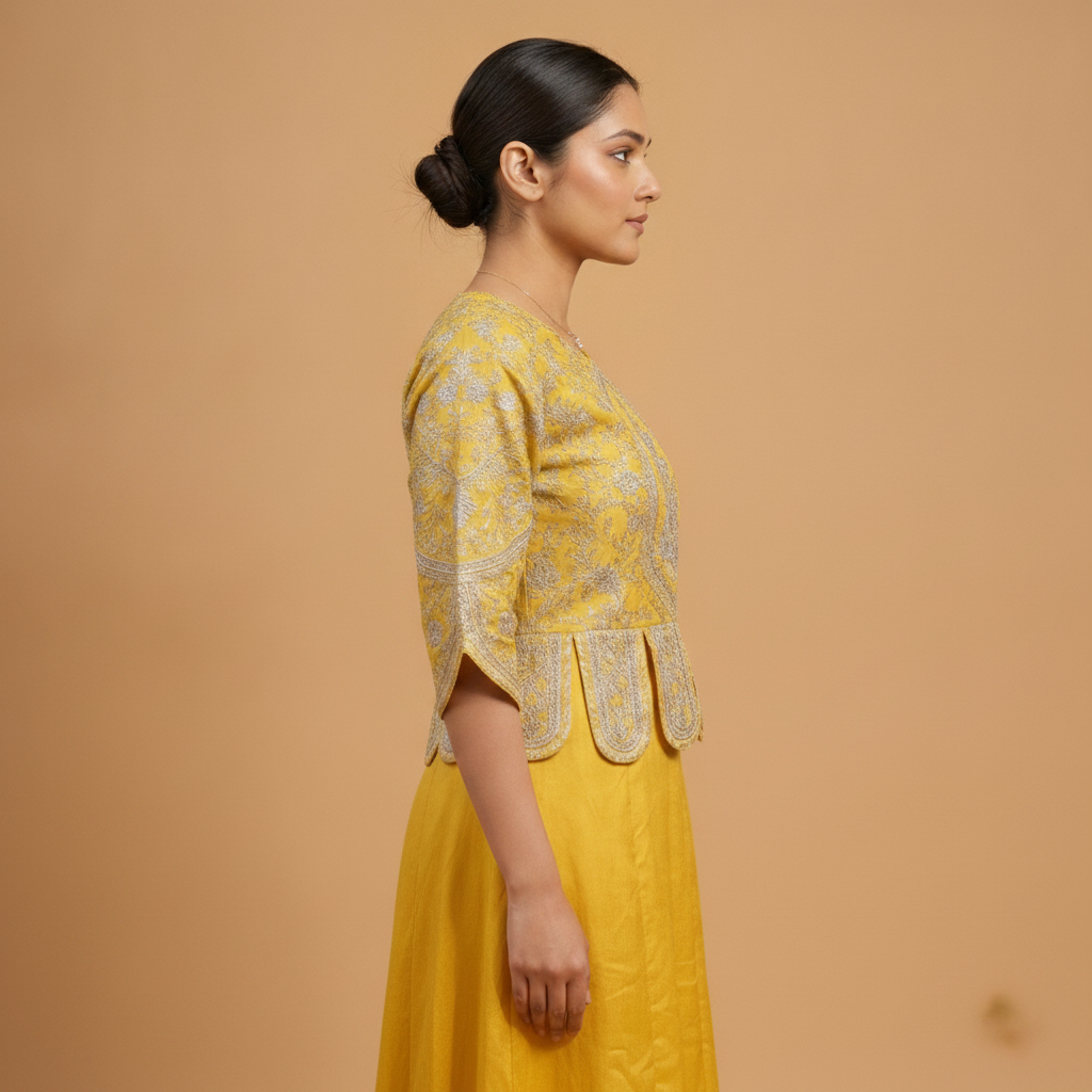 Yellow Embroidered Long Dress