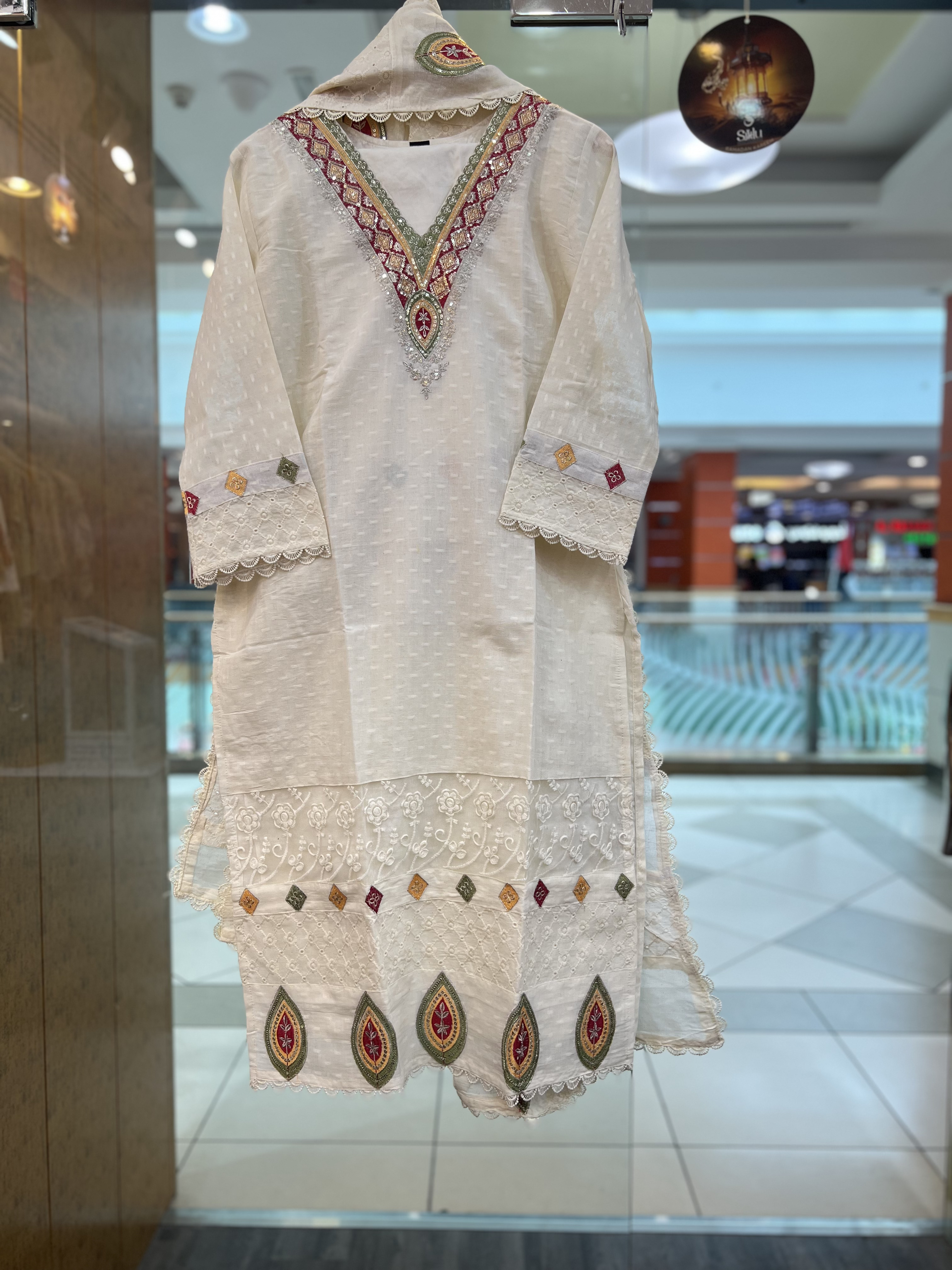 Women’s White Chikankari Embroidered Cotton Three Piece Suit Set 