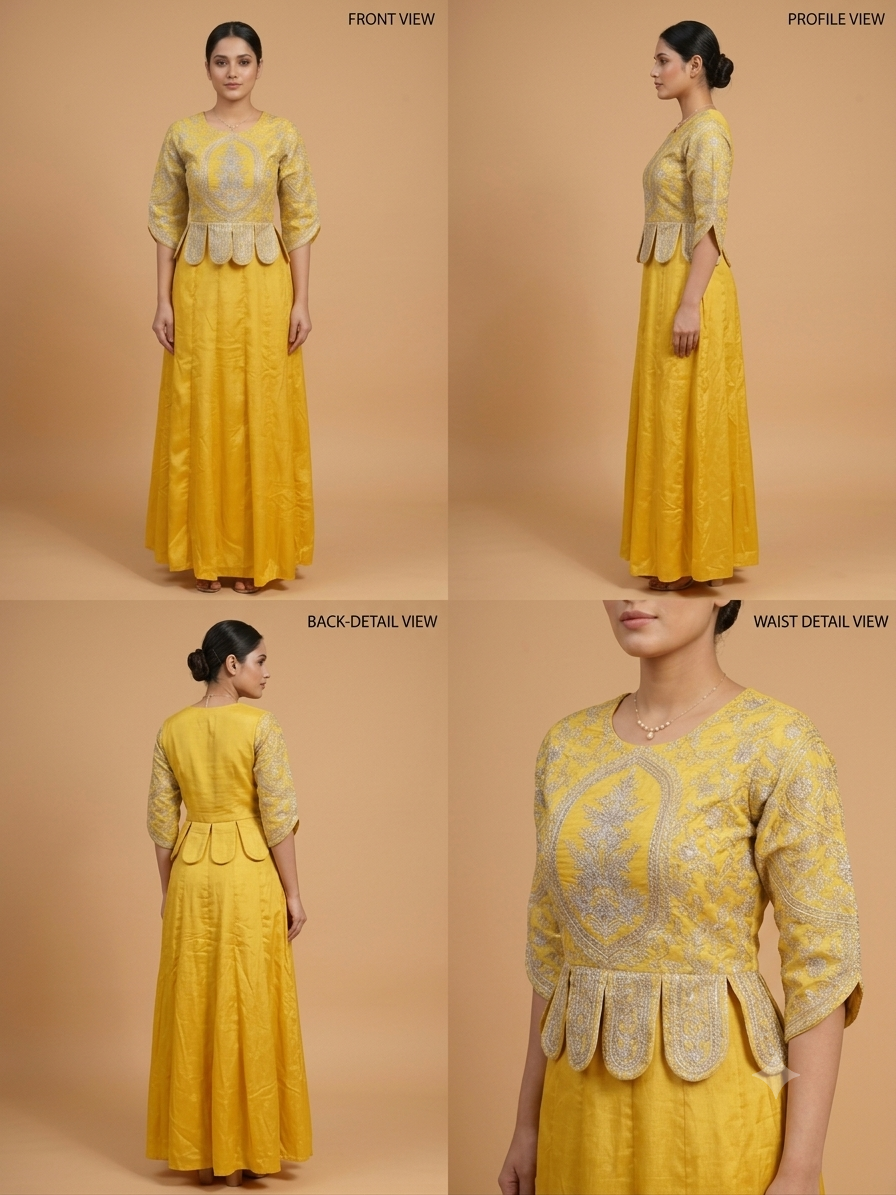 Yellow Embroidered Long Dress