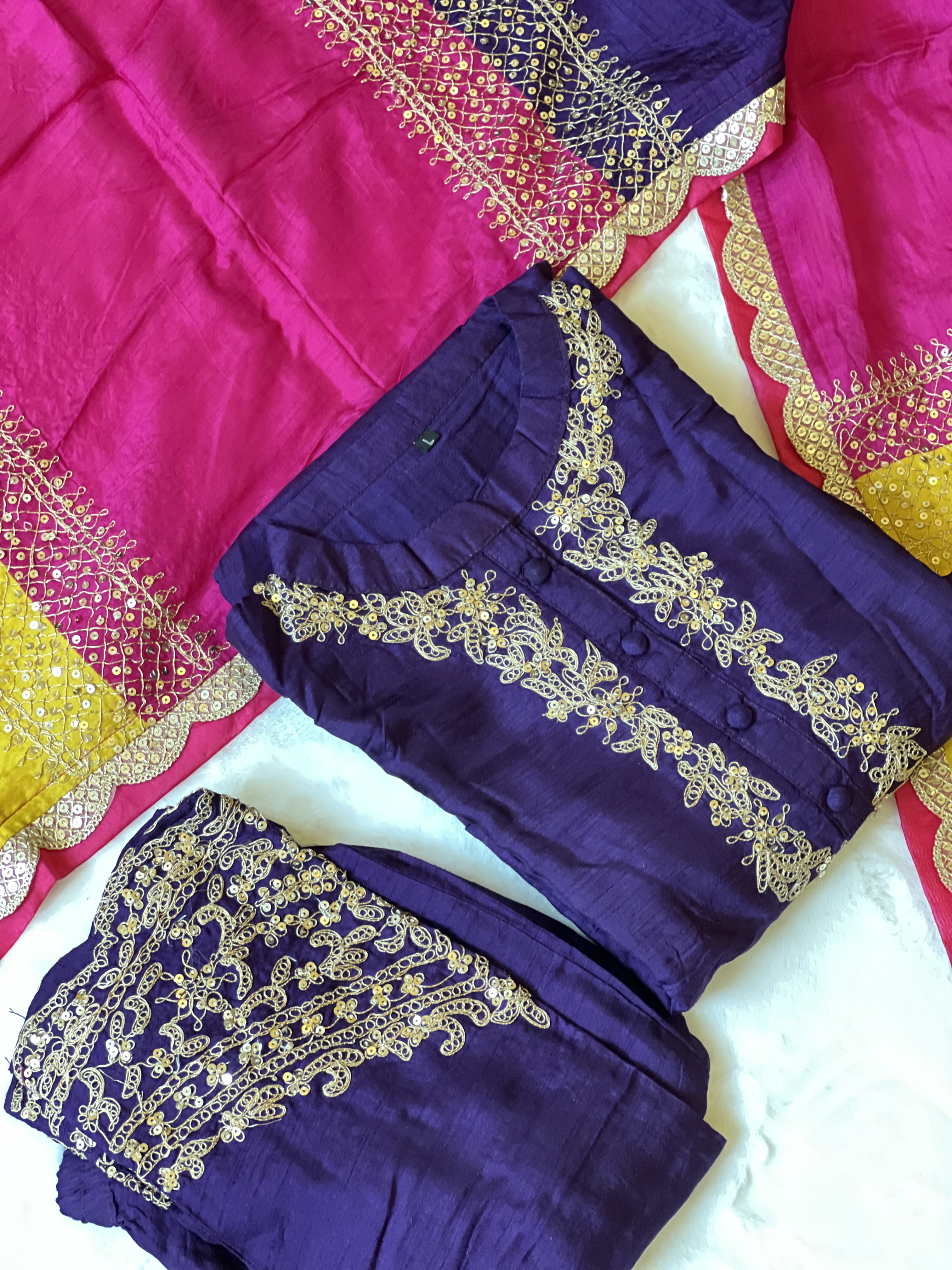 Royal Purple Embroidered Cotton Blend Kurta Set with Designer Dupatta | 3-Piece Ethnic Suit for Women