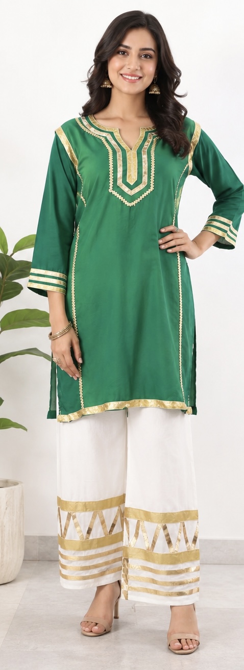 Women’s Green Kurta with Palazzo Set 