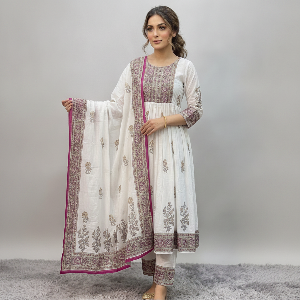 Embroidered White Cotton Suit Set