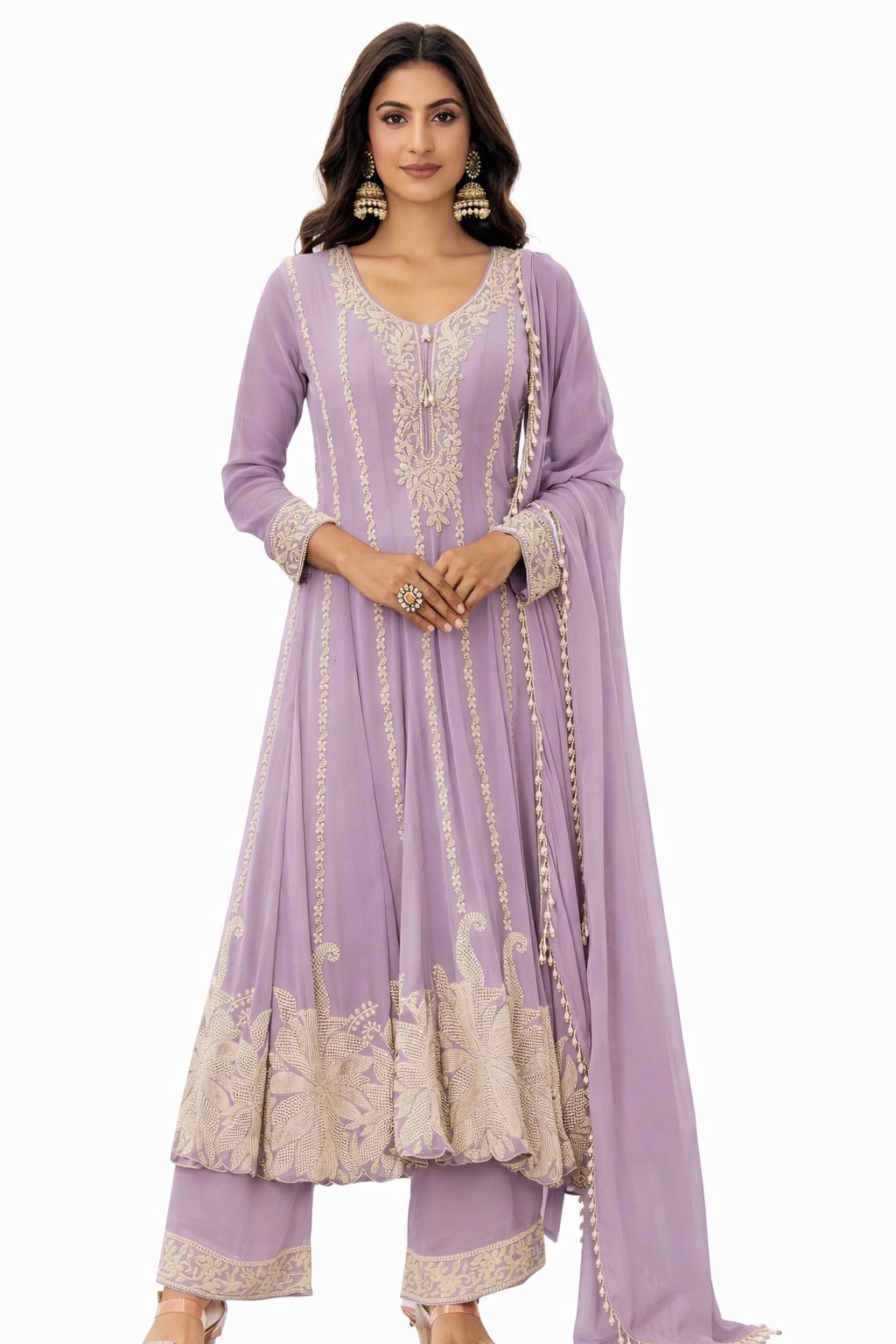 Lavender Embroidered Anarkali Suit
