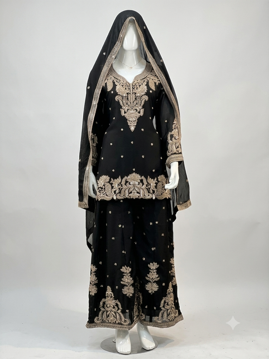 Elegant Black Embroidered Salwar Suit Set for Women