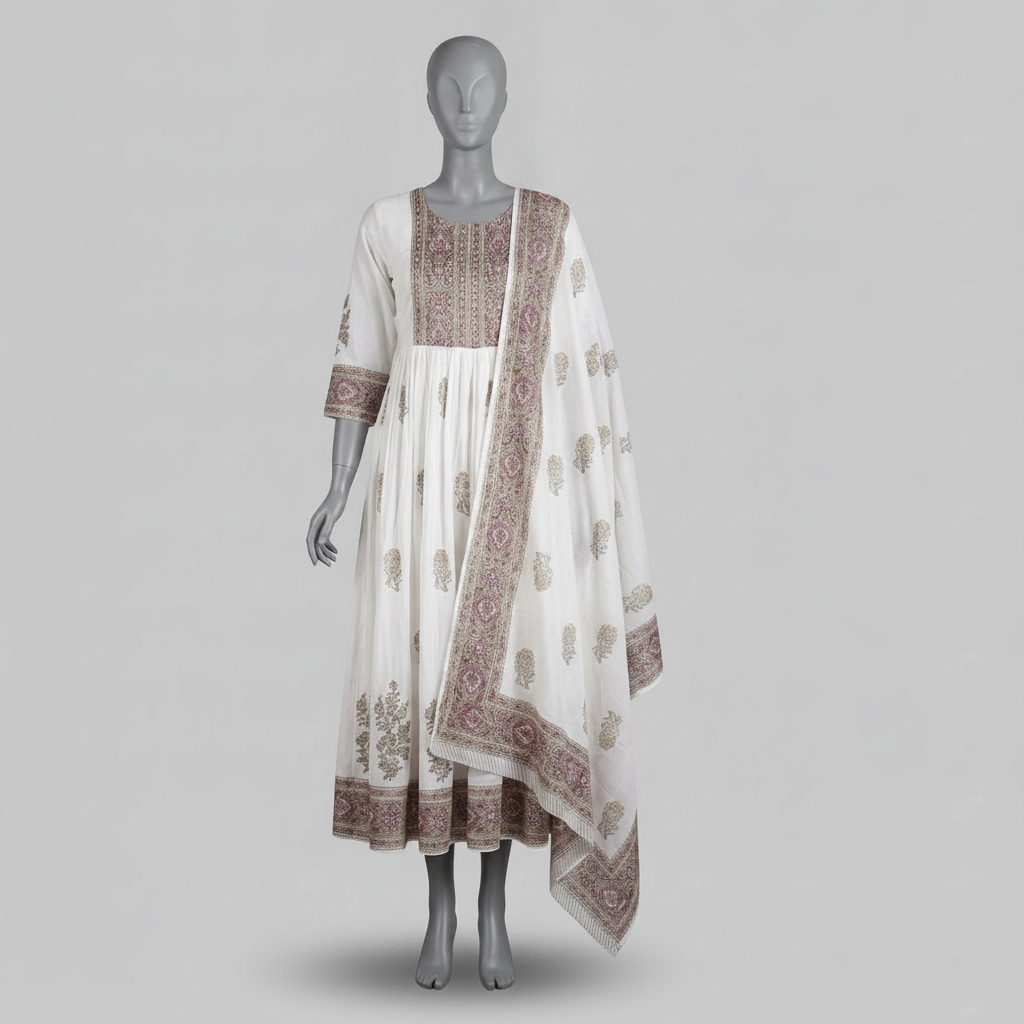 Embroidered White Cotton Suit Set