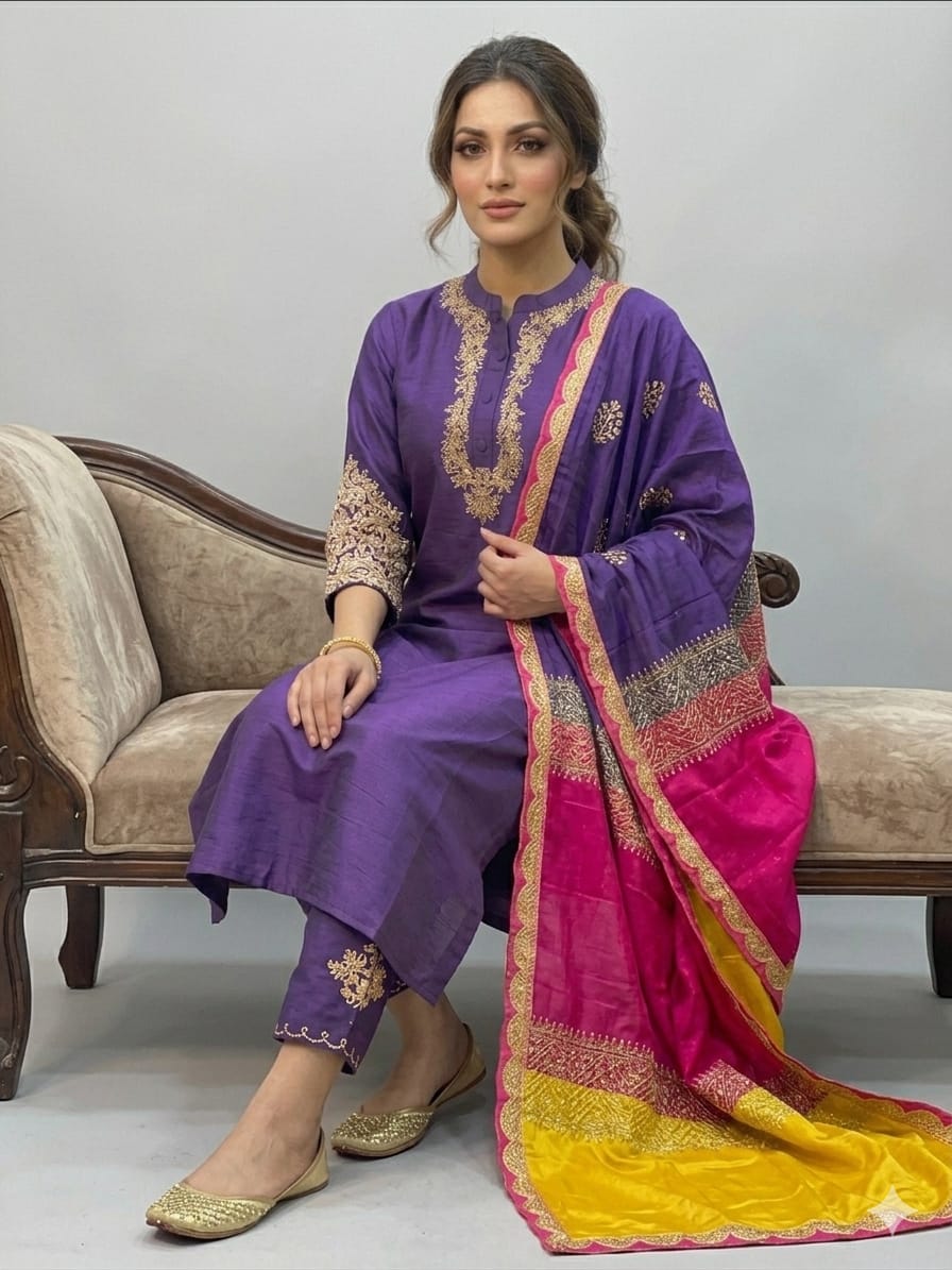 Embroidered Purple Suit Set