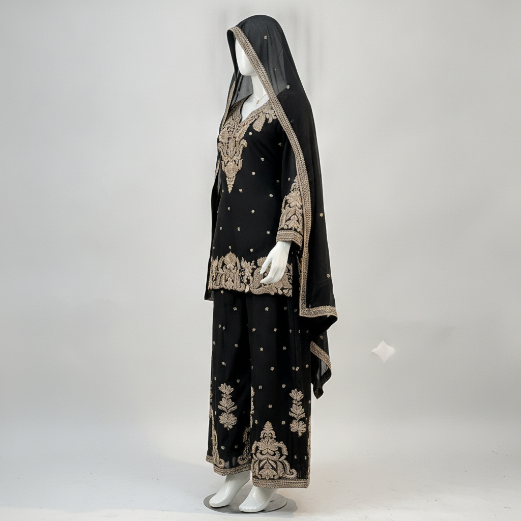 Elegant Black Embroidered Salwar Suit Set for Women